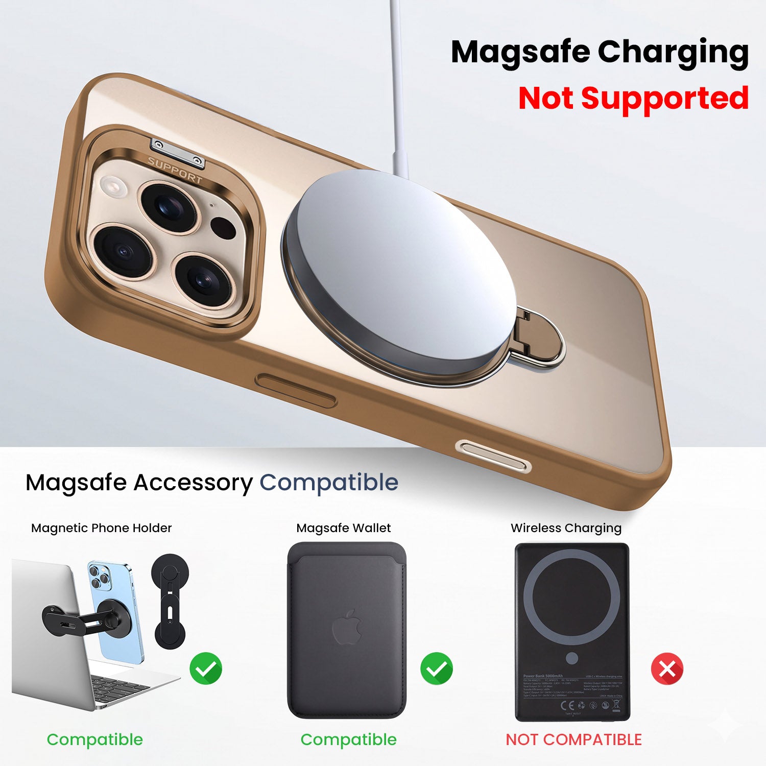 For Apple iPhone 16 Pro Back Cover Case Crystal (Lifetime Anti Yellow | Magnetic Ring Stand | Camera Lens Protection | MagSafe Compatible)