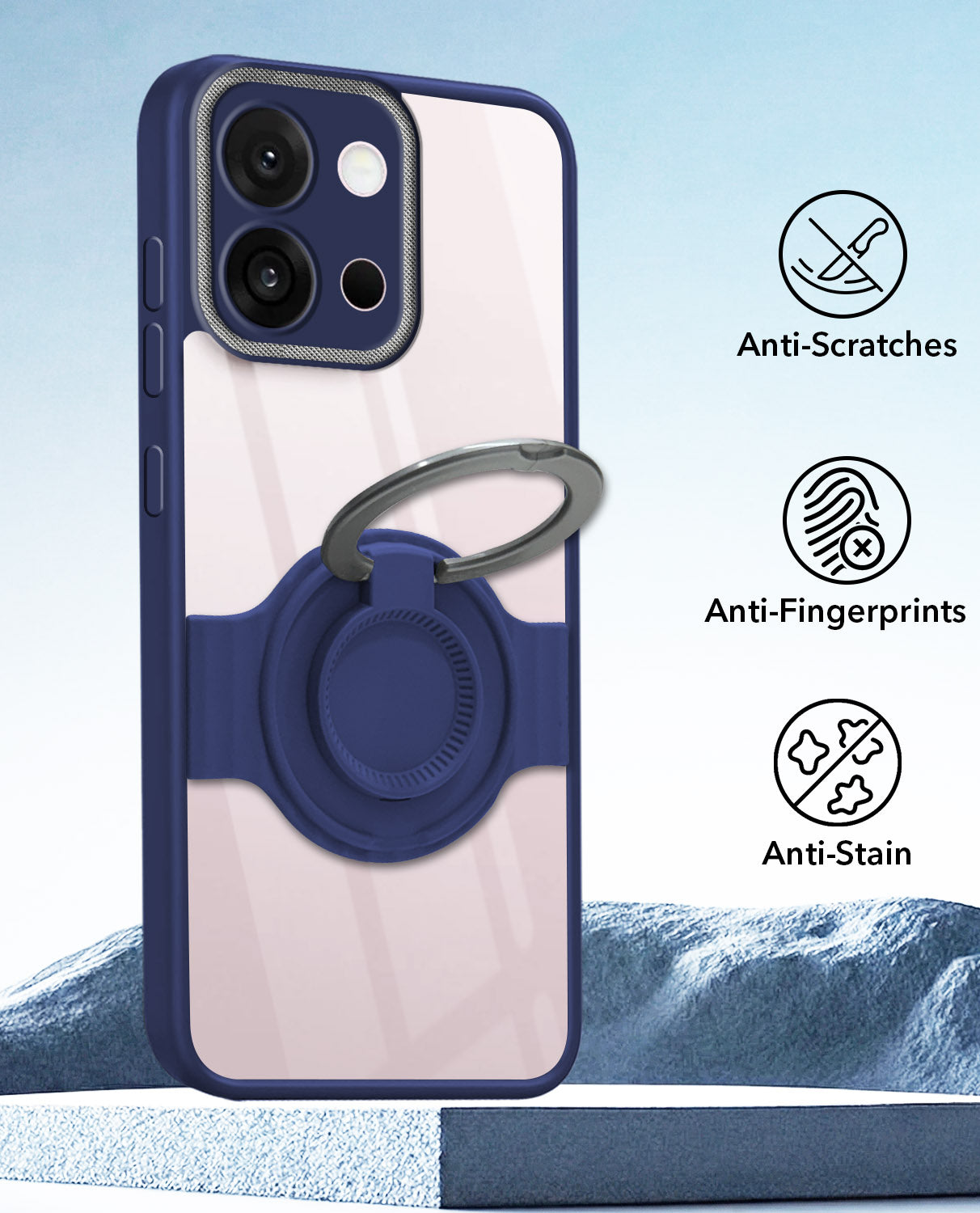 For OnePlus 13S Back Cover Case with stand (Built-in Ring Holder Kickstand | Lifetime Anti Yellow | Camera Protection)
