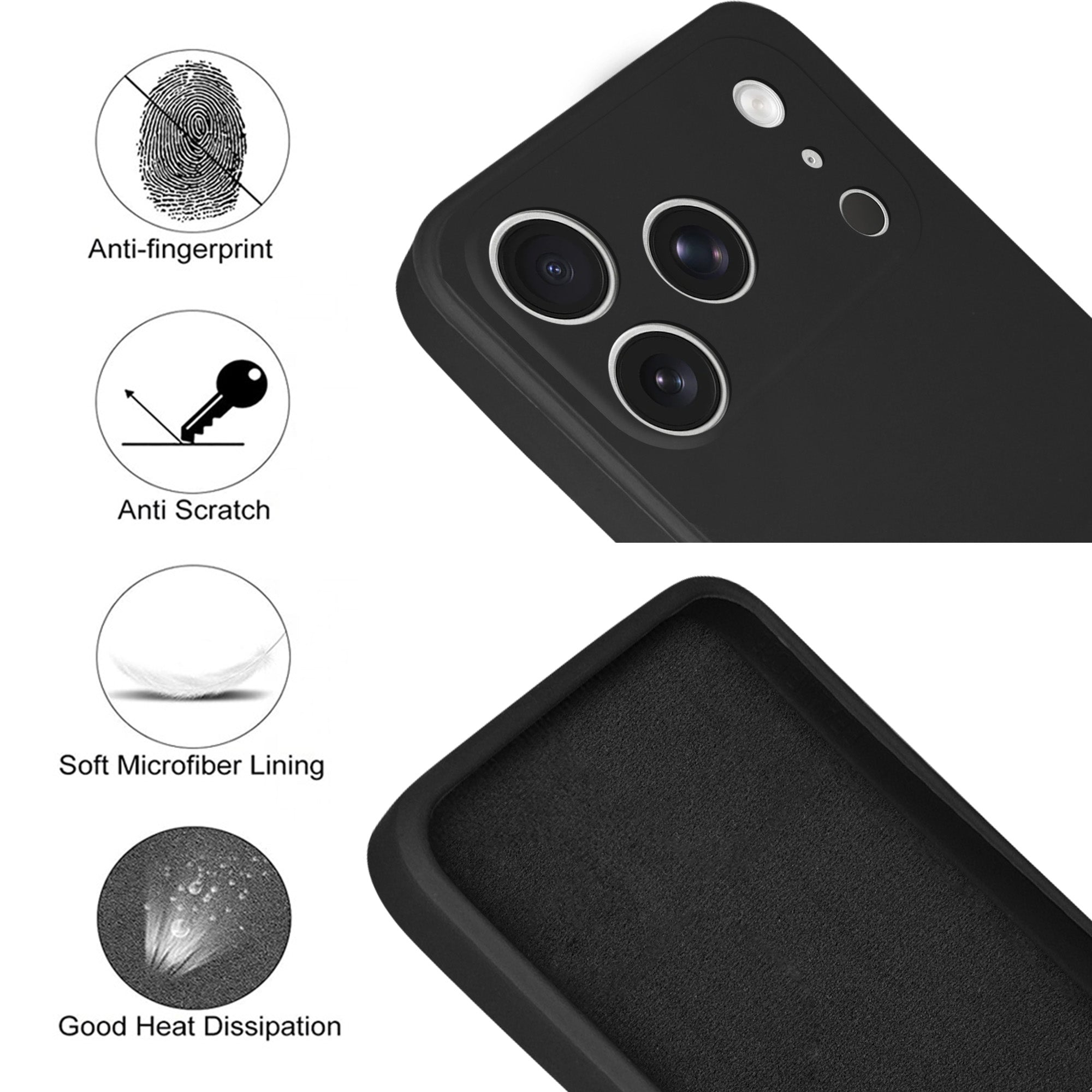 For Apple iPhone 17 Pro Back Cover Case (Matte Finish Silicone with Inside Fiber Cloth)