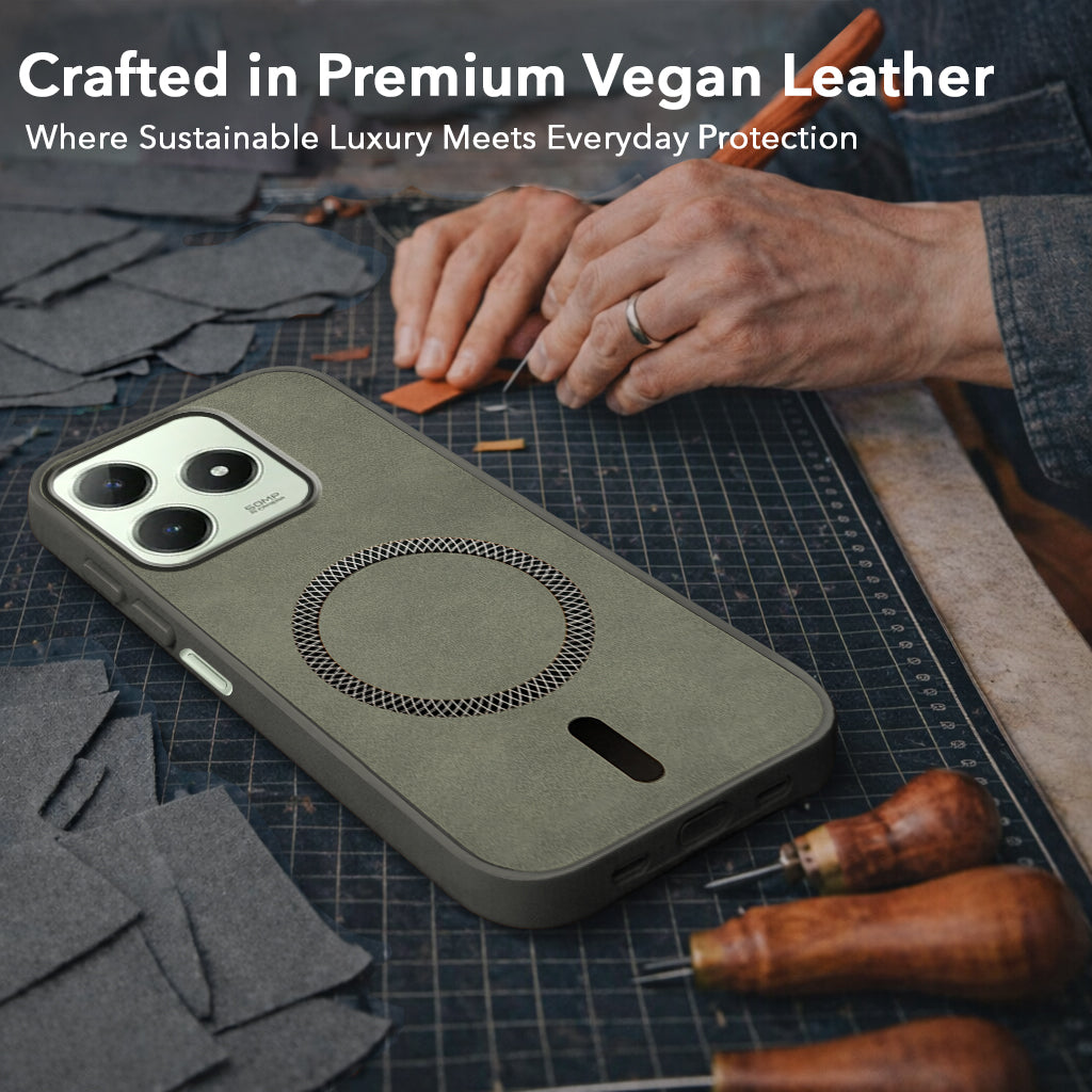 For Realme C63 4G Back Cover Case Leather Finish (MagSafe Compatible Wireless Charging | Soft Touch | Camera Bump Protection)