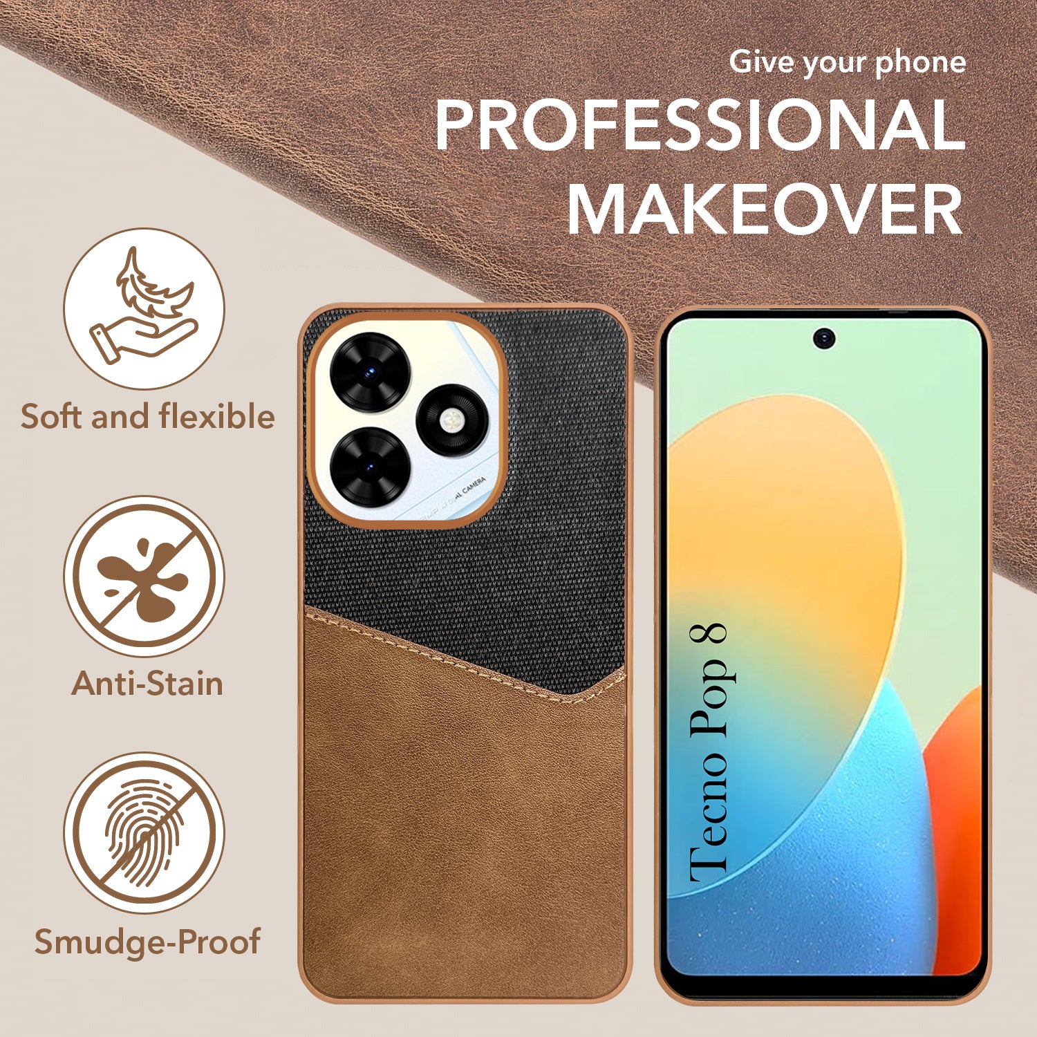 For Tecno Pop 8 Back Cover Case (Dual PU Leather Stitch | Professional Minimalist | Soft and Flexible)