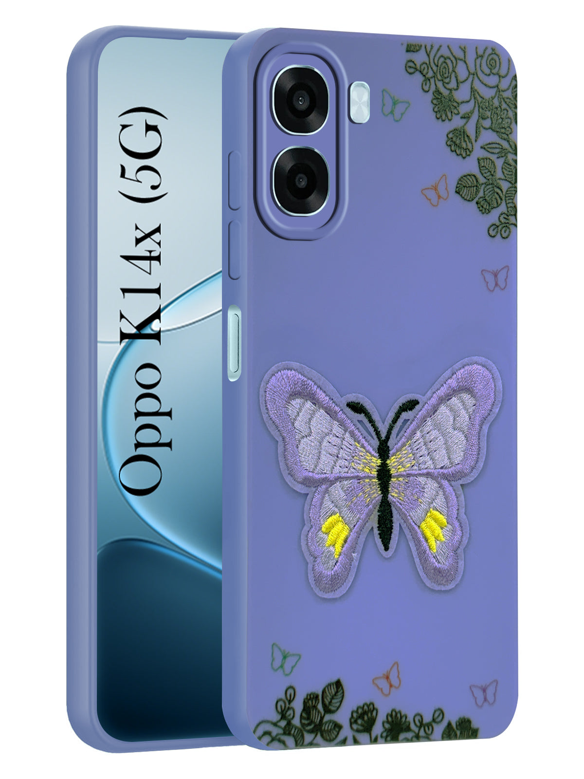 For Oppo K14x 5G Back Cover Case (Soft Butterfly Embroidery | Women Teen Girls | Camera Protection| Matte Silicone)