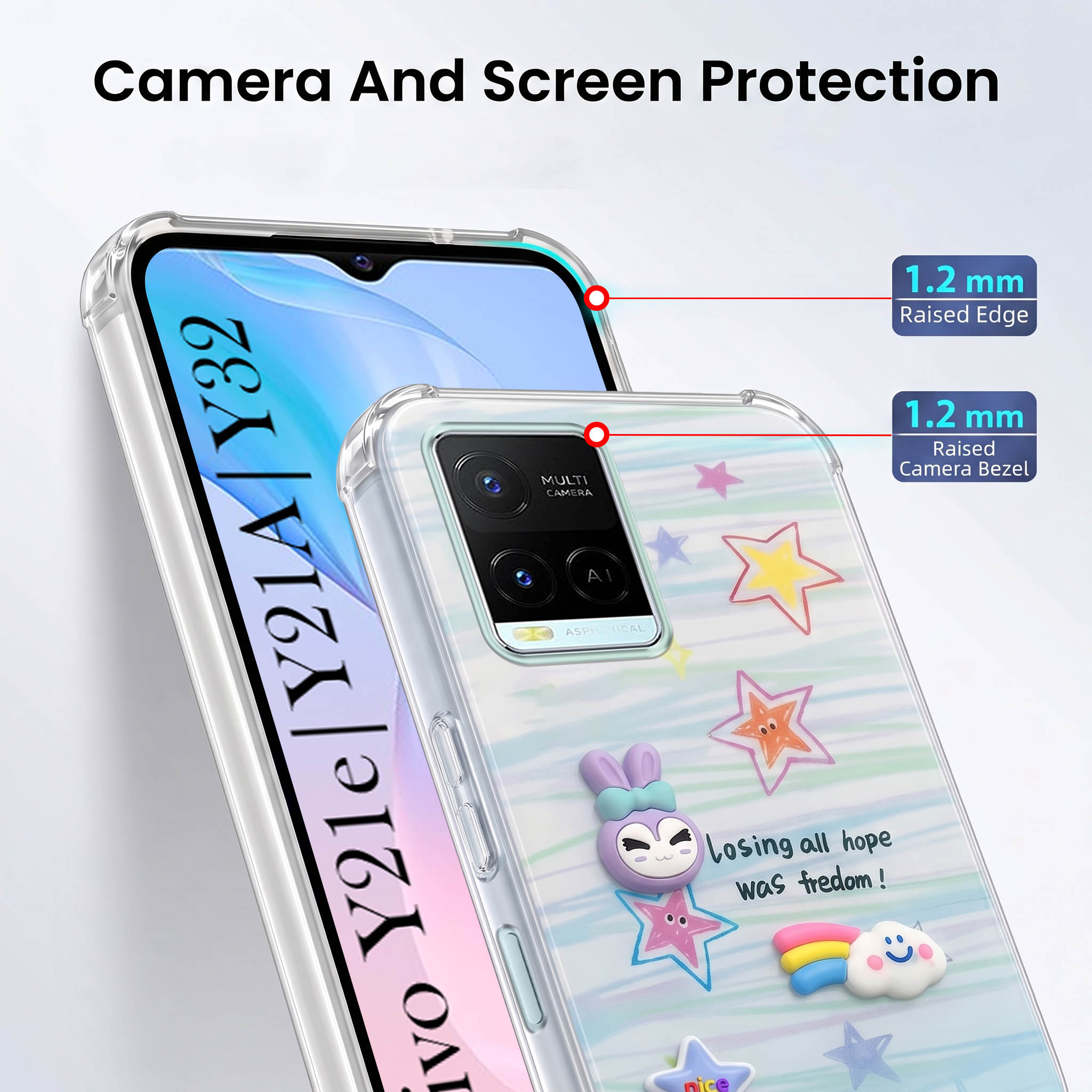 For Vivo Y21e | Vivo Y21A | Vivo Y32 Back Cover Case (3D Cute Cartoons | Hard Back Side Soft | Matte Premium Finish | HD Printing)