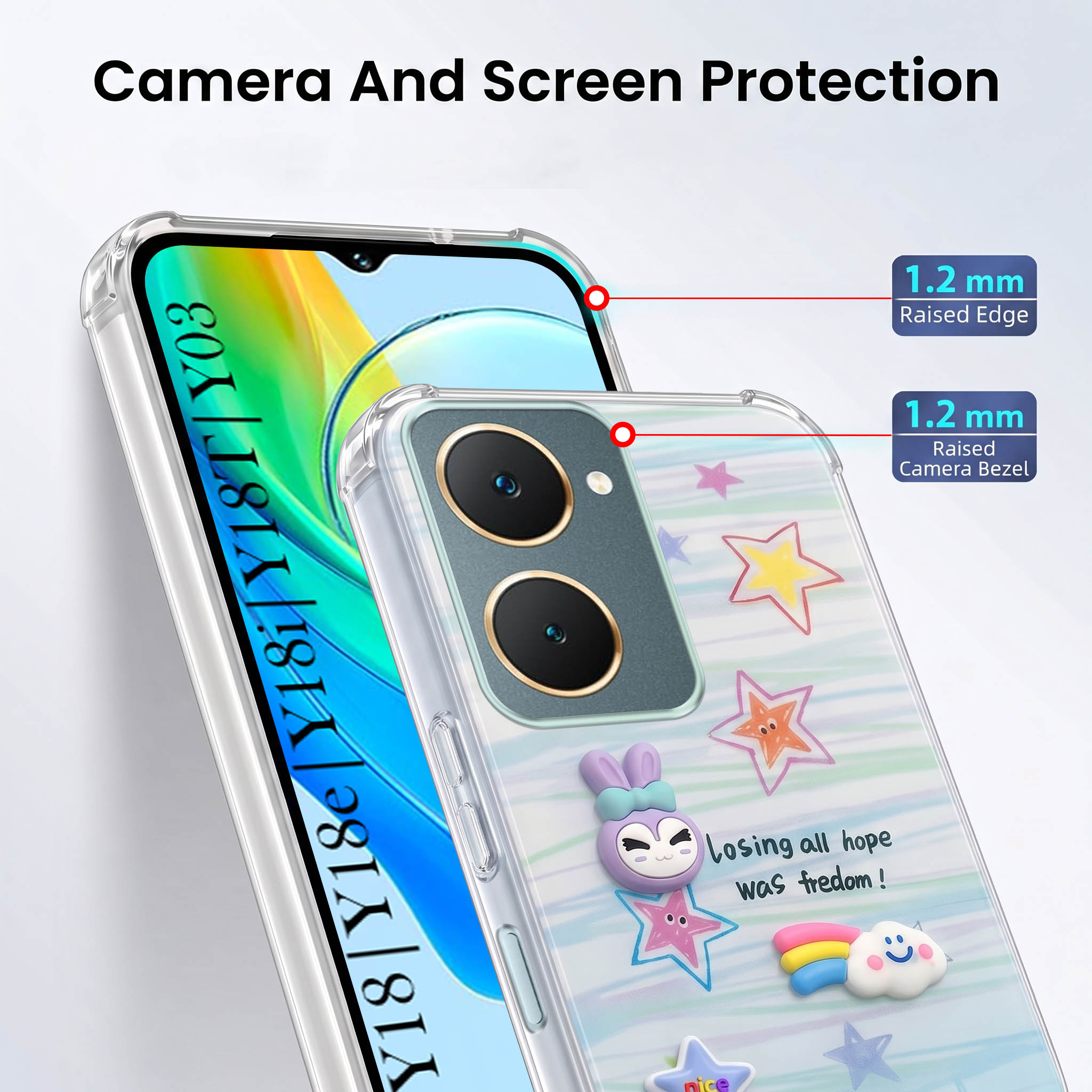 For Vivo Y18 | Y18e | Y03 | Y18i | Y18t Back Cover Case (3D Cute Cartoons | Hard Back Side Soft | Matte Premium Finish | HD Printing)