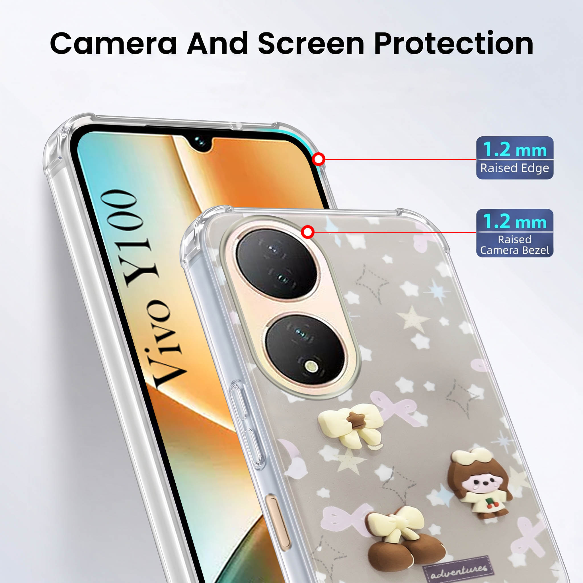 For Vivo Y100 Back Cover Case (3D Cute Cartoons | Hard Back Side Soft | Matte Premium Finish | HD Printing)