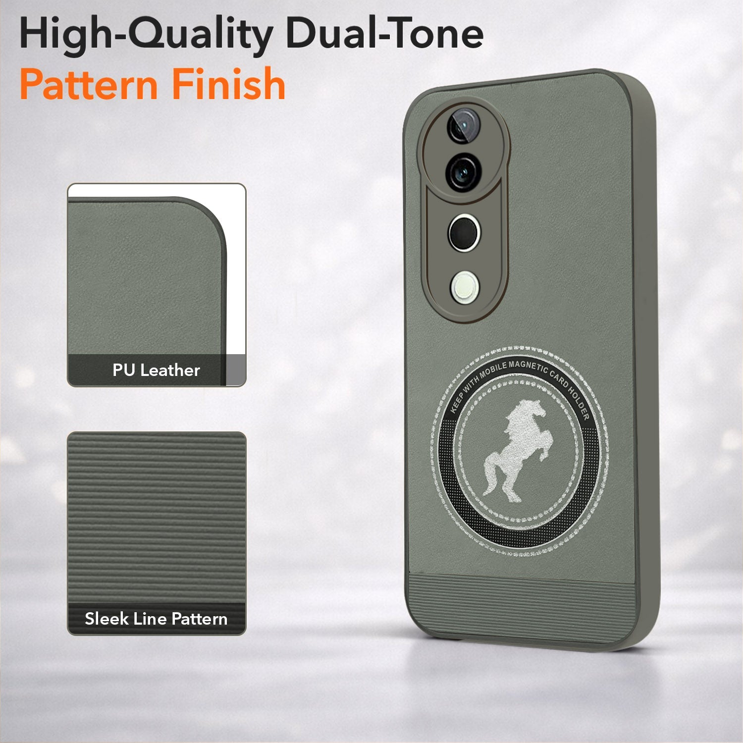 For Vivo T3 Ultra Back Cover Case PU Leather Finish Back Cover Case (Professional Minimalist Texture | MagSafe Compatile | Camera Protection | Sleek Sober Formal)