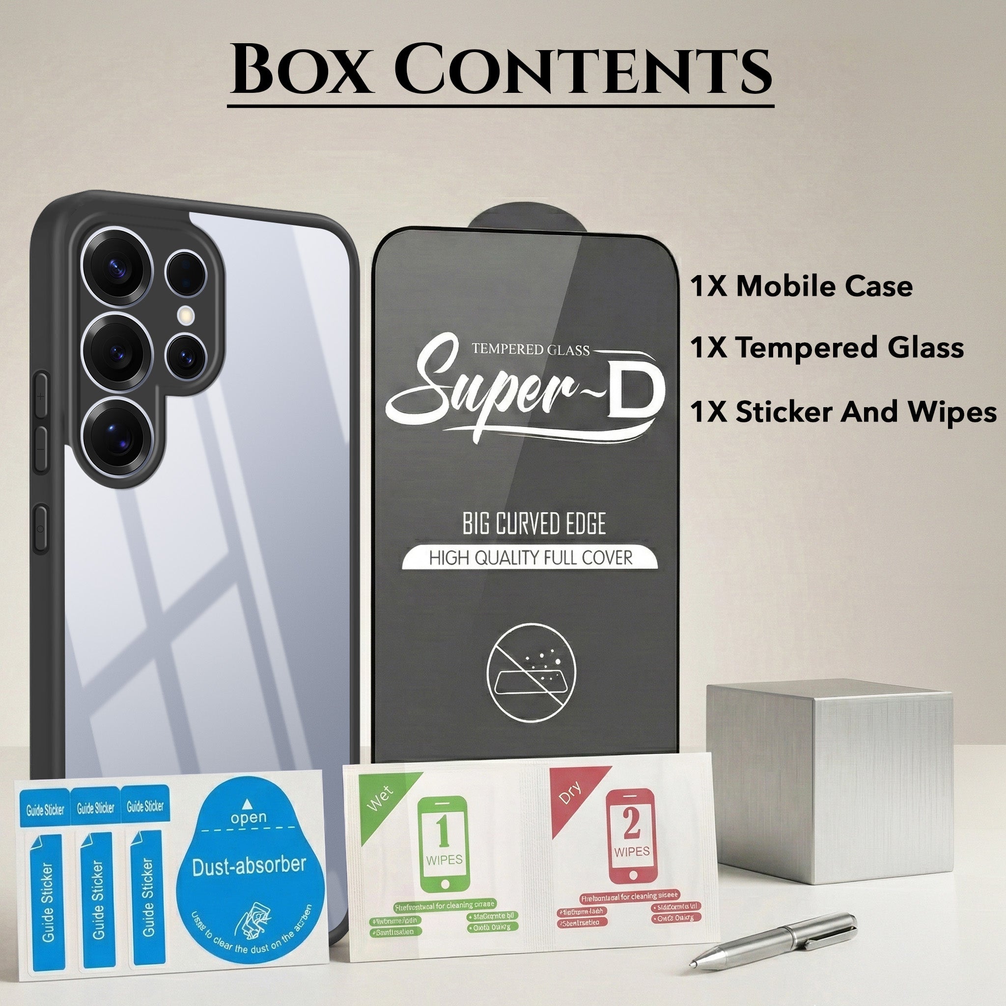 For Samsung Galaxy S25 Ultra Combo with Back Cover and 9H Tempered Glass (Lifetime Anti-Yellow | Crystal Clear Shockproof | Oleophobic Coating Screen Glass)
