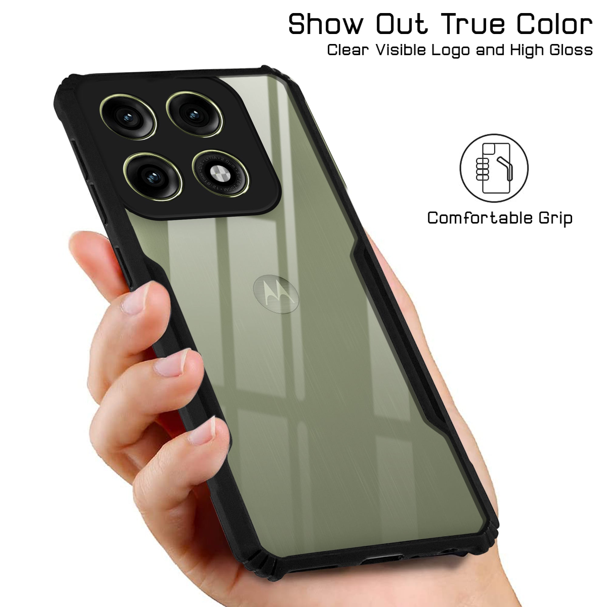 For Motorola Moto Edge 70 Pro Back Cover Case Hybrid (Shockproof with Polycarbonate Clear Panel | Professional Black)
