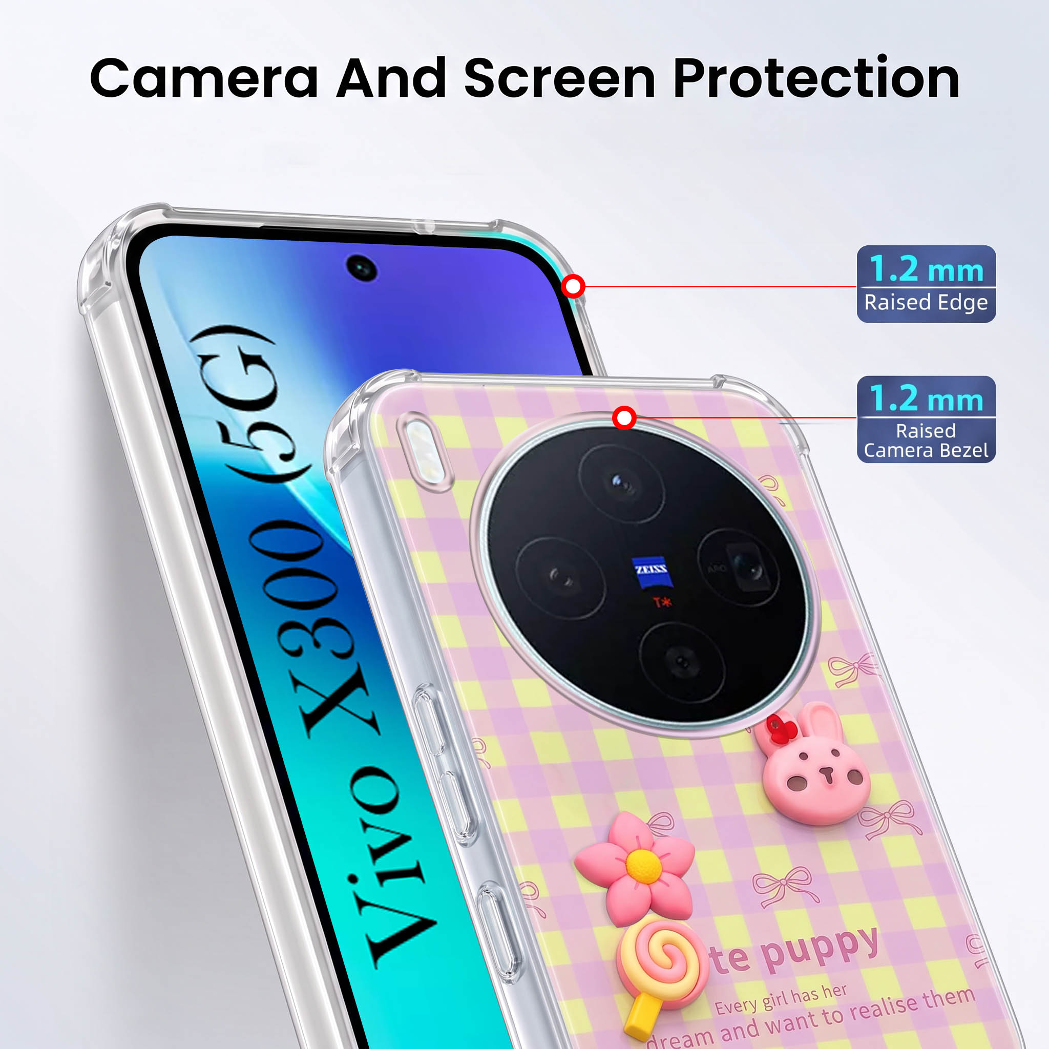 For Vivo X300 5G Back Cover Case (3D Cute Cartoons | Hard Back Side Soft | Matte Premium Finish | HD Printing)