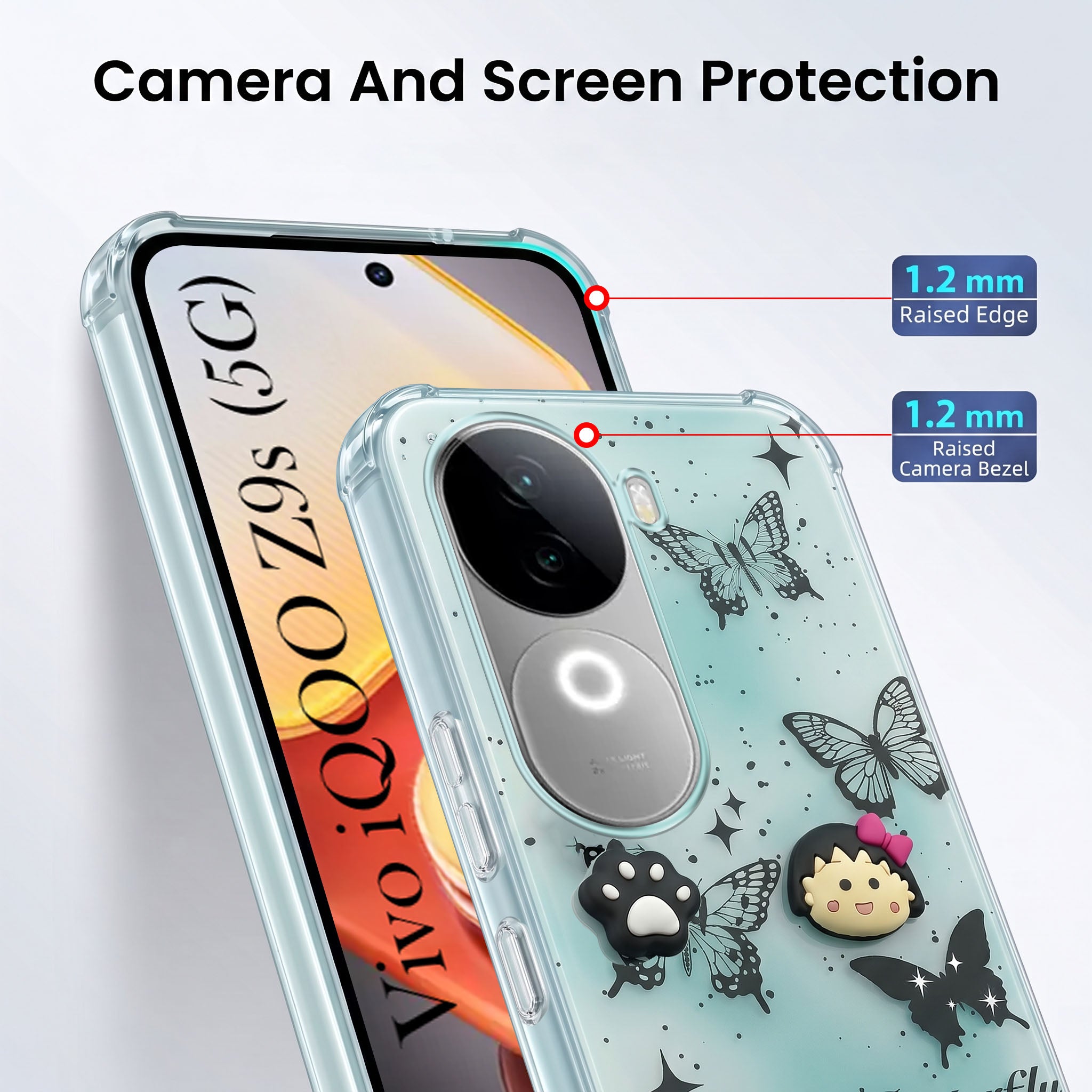 For Vivo iQOO Z9s Back Cover Case (3D Cute Cartoons | Hard Back Side Soft | Matte Premium Finish | HD Printing)