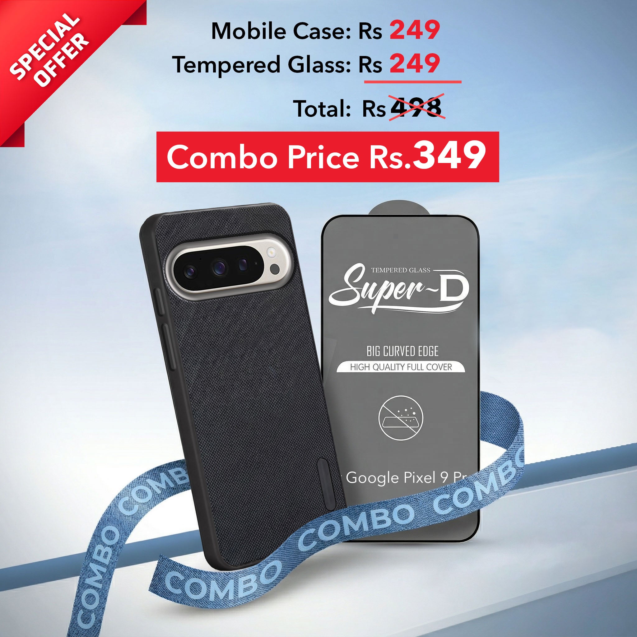 For Google Pixel 9 Pro Combo (Textured Grip Design | Micro-Fiber Cloth Inside | Oleophobic Coating Screen Glass)