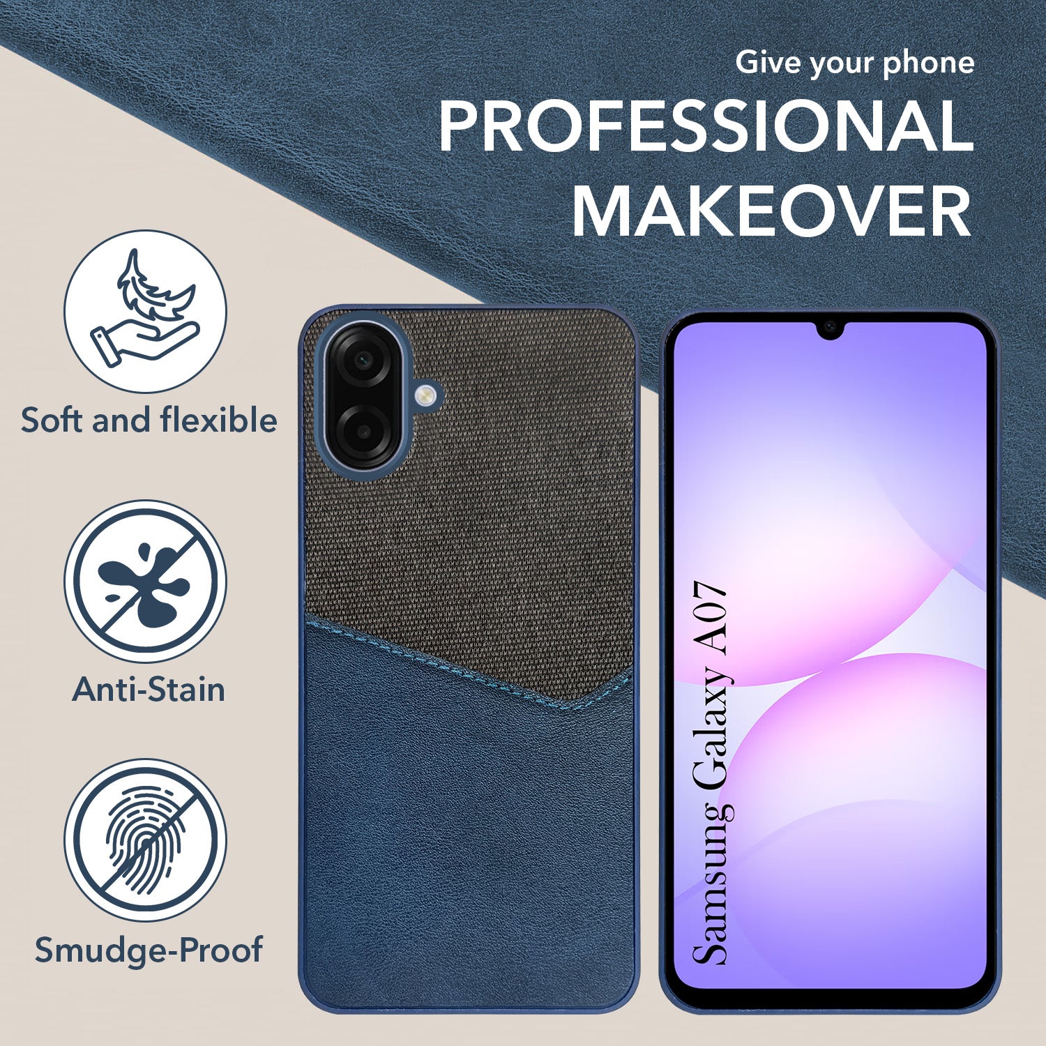 For Samsung Galaxy A07 5G Back Cover Case (Dual PU Leather Stitch | Professional Minimalist | Soft and Flexible)