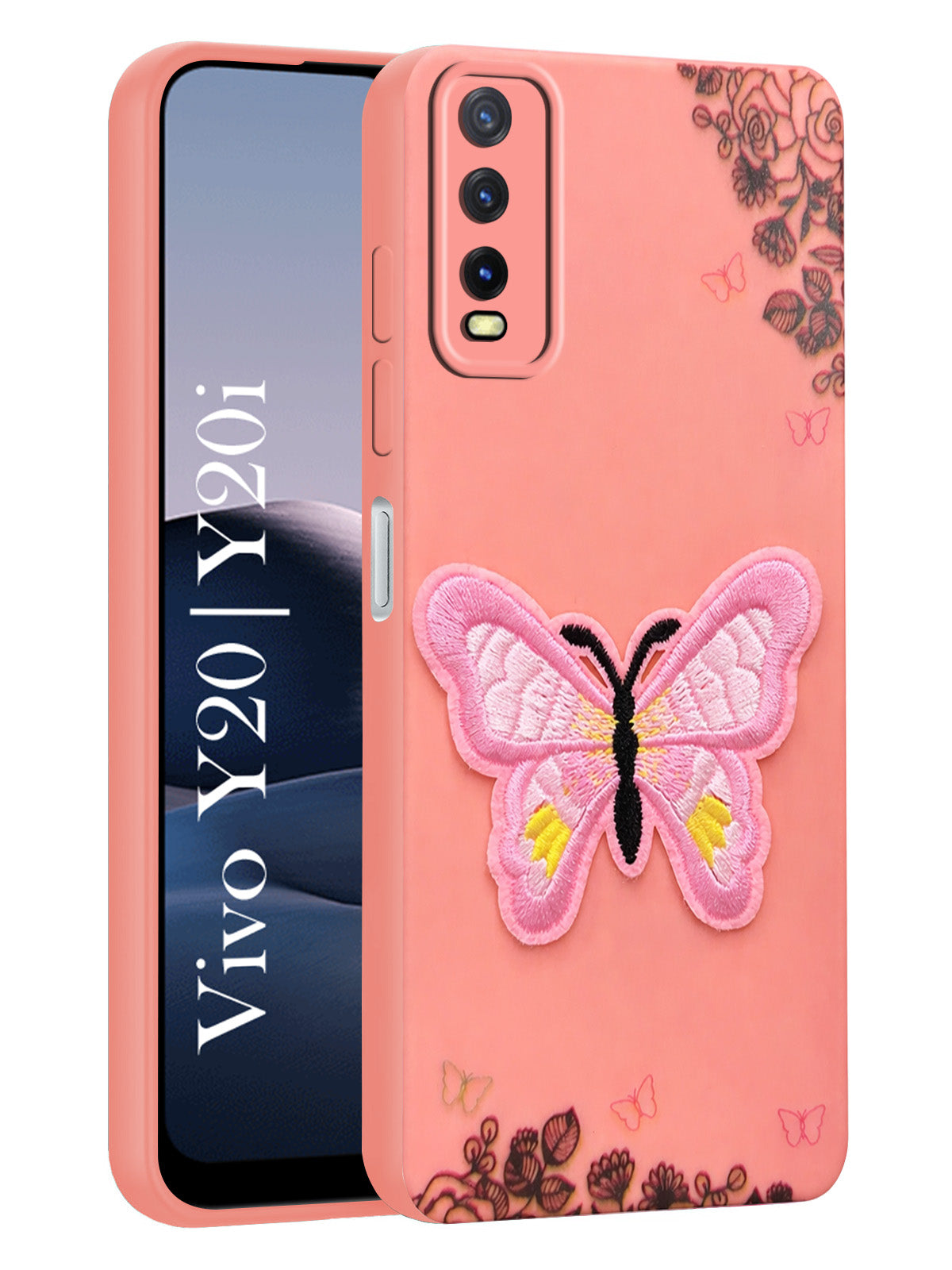 For Vivo Y20 | Y20i Back Cover Case (Soft Butterfly Embroidery | Women Teen Girls | Camera Protection| Matte Silicone)