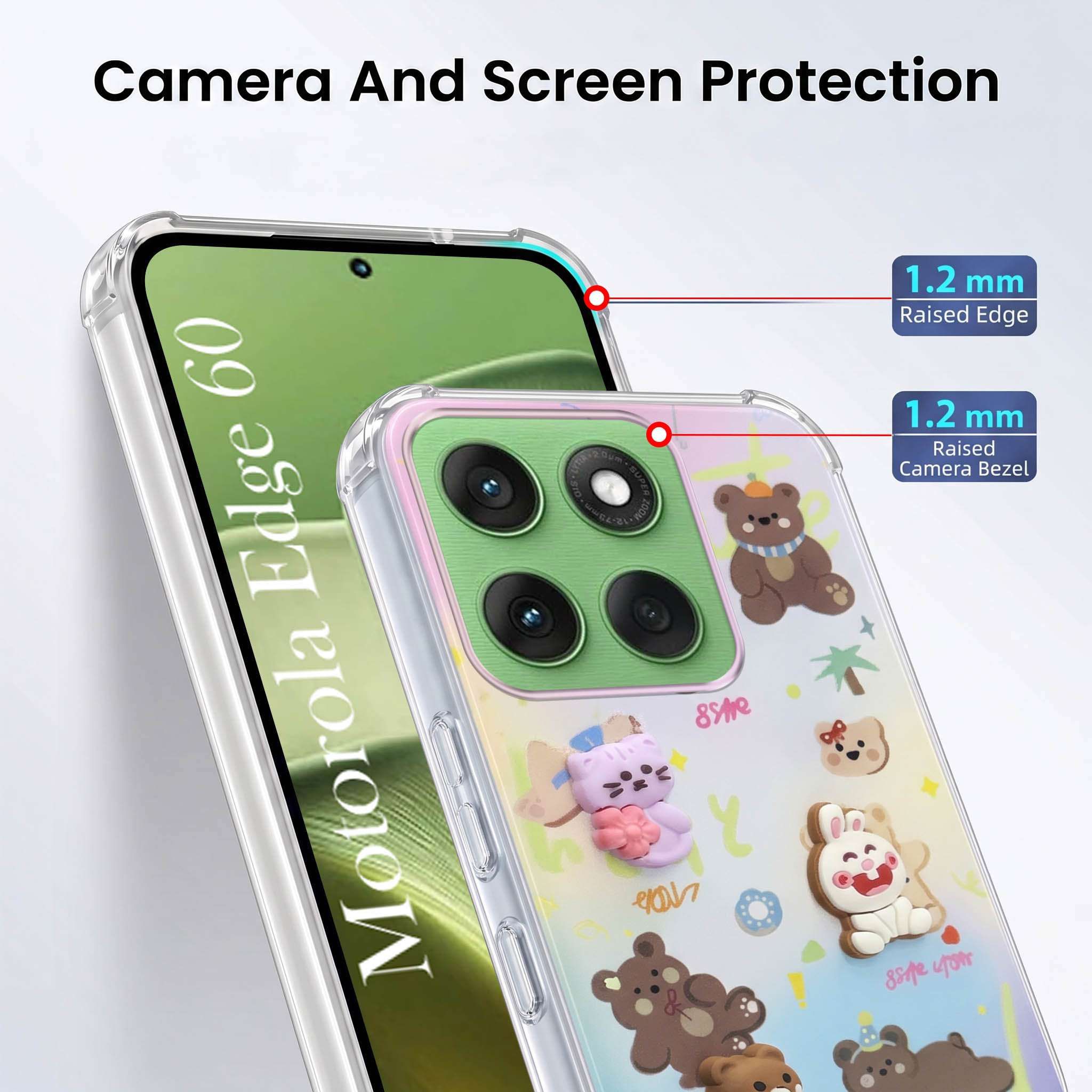 For Motorola Moto Edge 60 Back Cover Case (3D Cute Cartoons | Hard Back Side Soft | Matte Premium Finish | HD Printing)