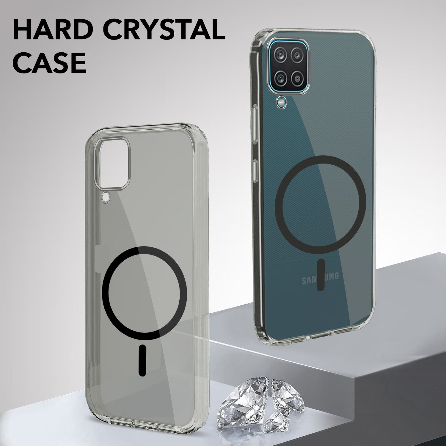 For Samsung Galaxy A12 Back Cover Case Lifetime Anti-Yellow MagSafe Compatible Clear (Sleek Hard Crystal | Shockproof and Camera Protection)