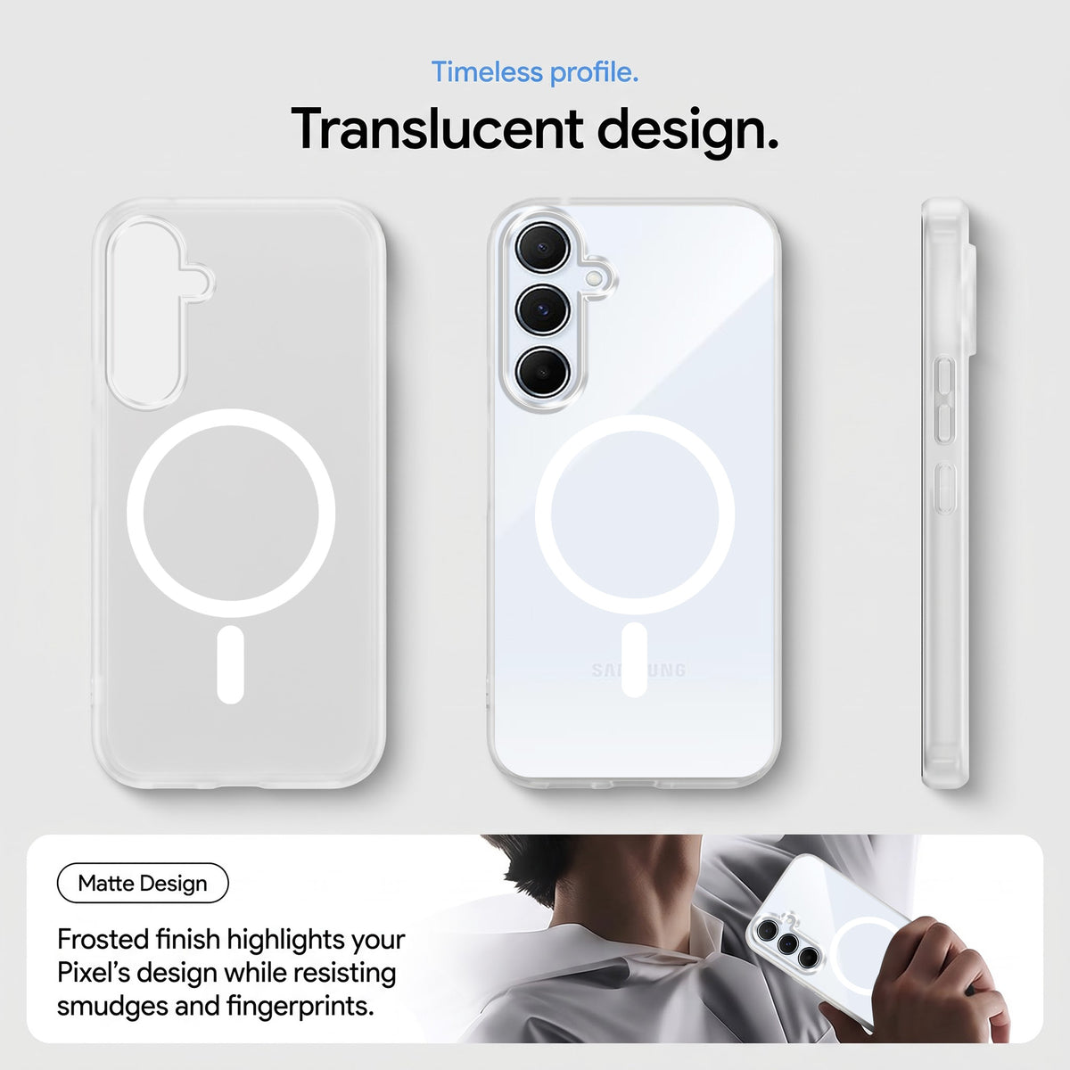 For Samsung Galaxy A55 5G Matte Finish Back Case Cover (MagSafe Compatible | Translucent Soft Touch | Slim and Unbreakable)