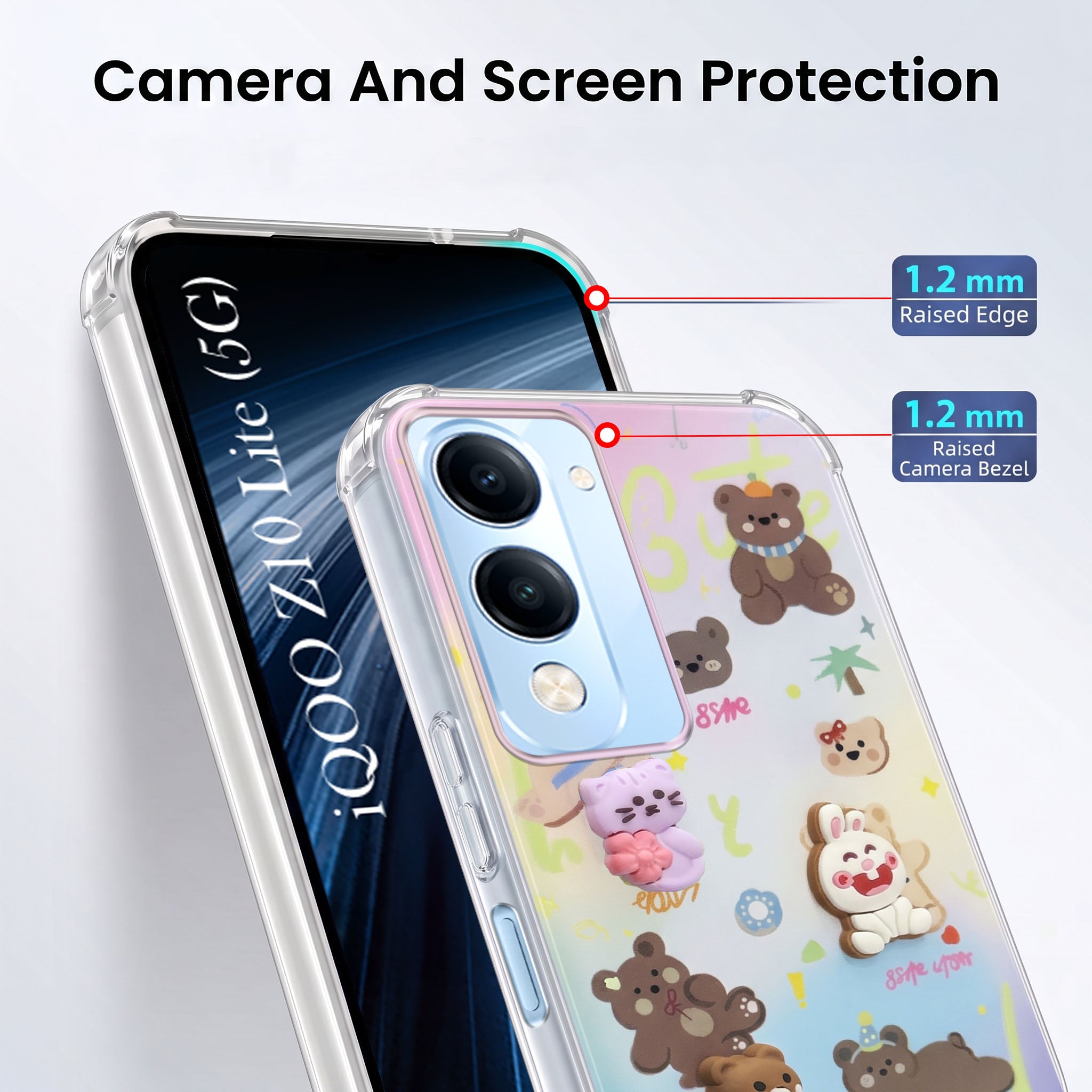 For Vivo iQOO Z10 Lite Back Cover Case (3D Cute Cartoons | Hard Back Side Soft | Matte Premium Finish | HD Printing)