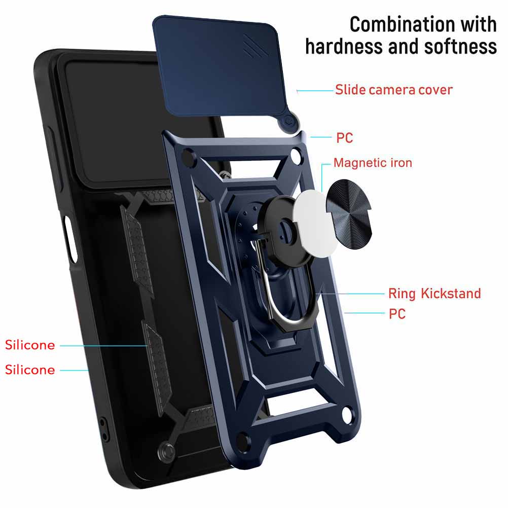 For Oppo F29 Back Cover Case Hybrid Armor (Sliding Shutter Camera Protection | Polycarbonate |Ring Holder Kickstand)