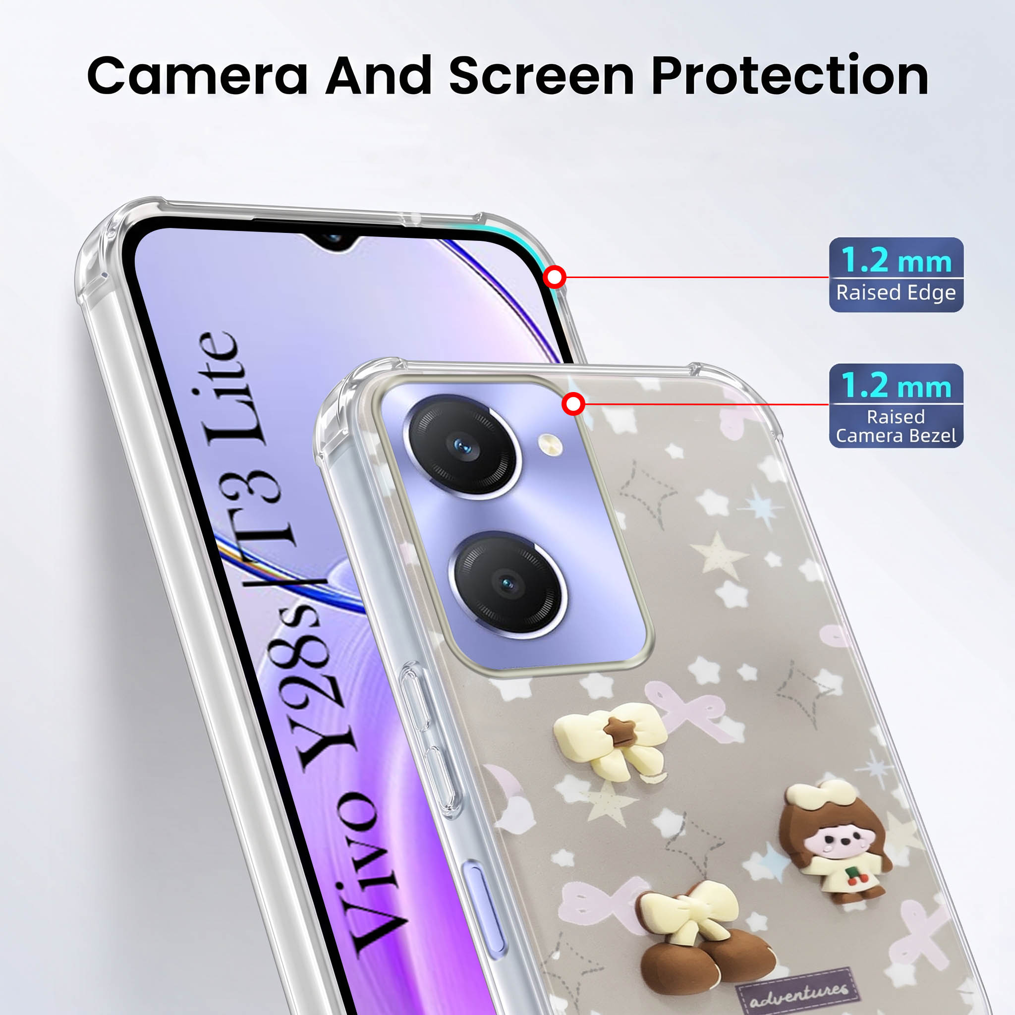 For Vivo Y28s 5G | Vivo T3 Lite 5G Back Cover Case (3D Cute Cartoons | Hard Back Side Soft | Matte Premium Finish | HD Printing)