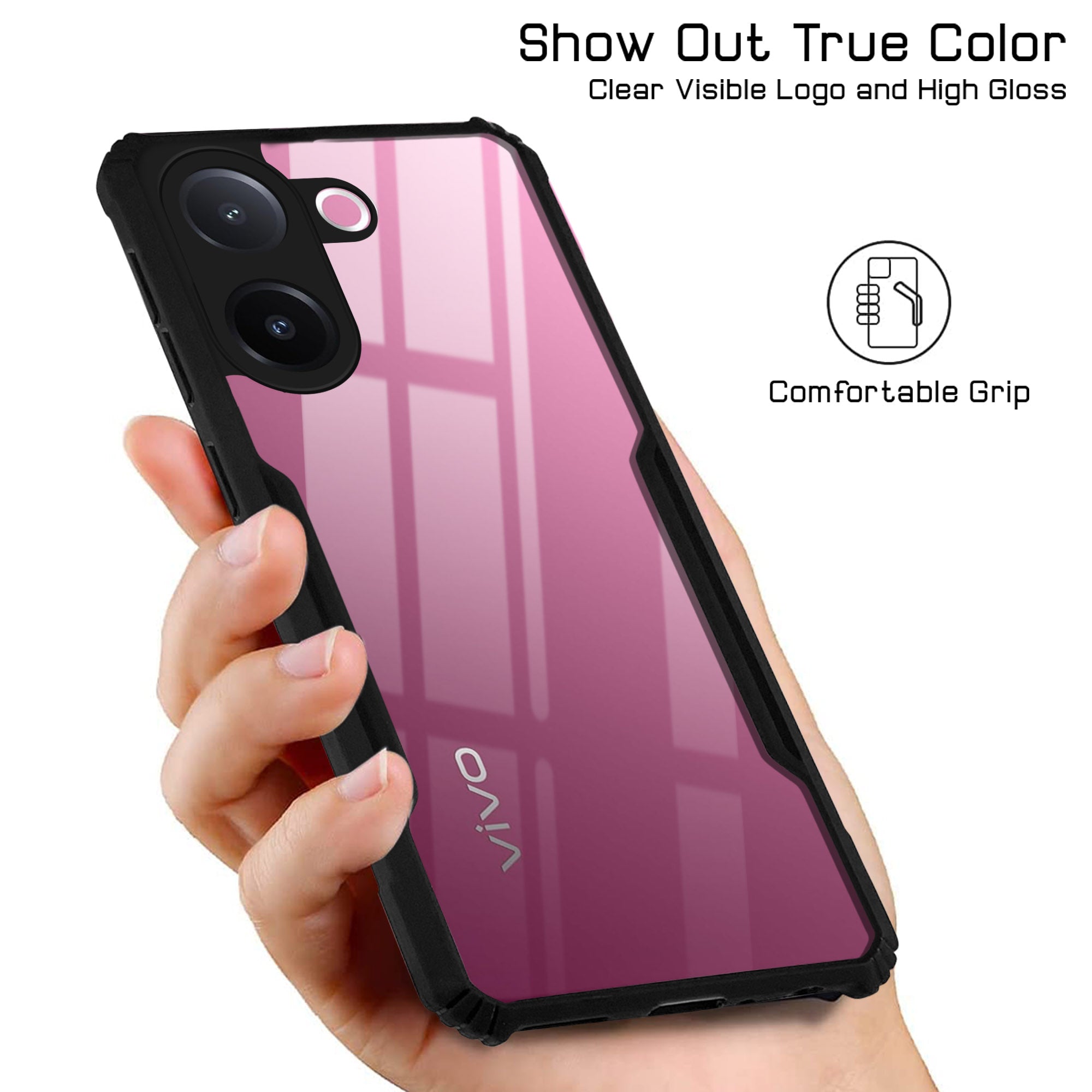 For Vivo V60e Back Cover Case Hybrid (Shockproof with Polycarbonate Clear Panel | Professional Black)