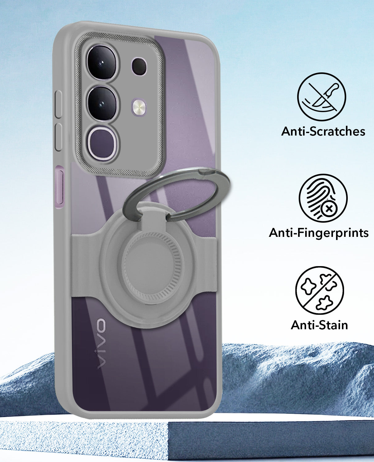 For Vivo T4x | Vivo Y31 Pro Back Cover Case with stand (Built-in Ring Holder Kickstand | Lifetime Anti Yellow | Camera Protection)