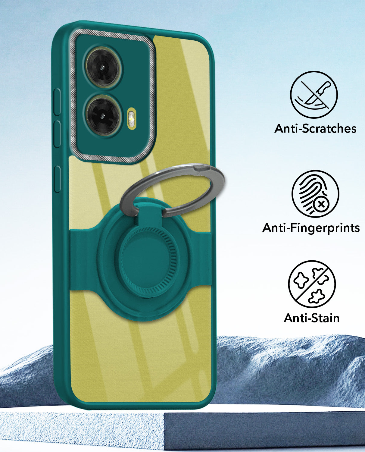 For Motorola Moto G85 5G Back Cover Case with stand (Built-in Ring Holder Kickstand | Lifetime Anti Yellow | Camera Protection)
