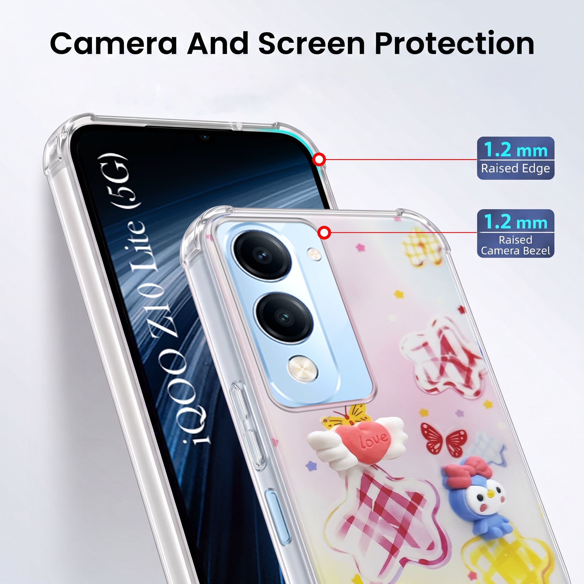 For Vivo iQOO Z10 Lite Back Cover Case (3D Cute Cartoons | Hard Back Side Soft | Matte Premium Finish | HD Printing)