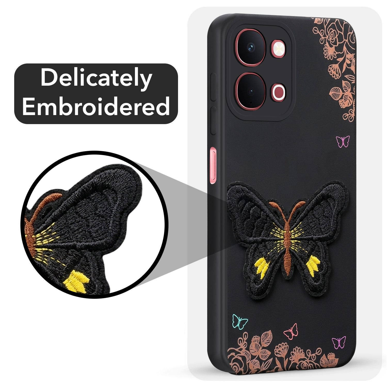 For Vivo Y31T 5G Back Cover Case (Soft Butterfly Embroidery | Women Teen Girls | Camera Protection| Matte Silicone)