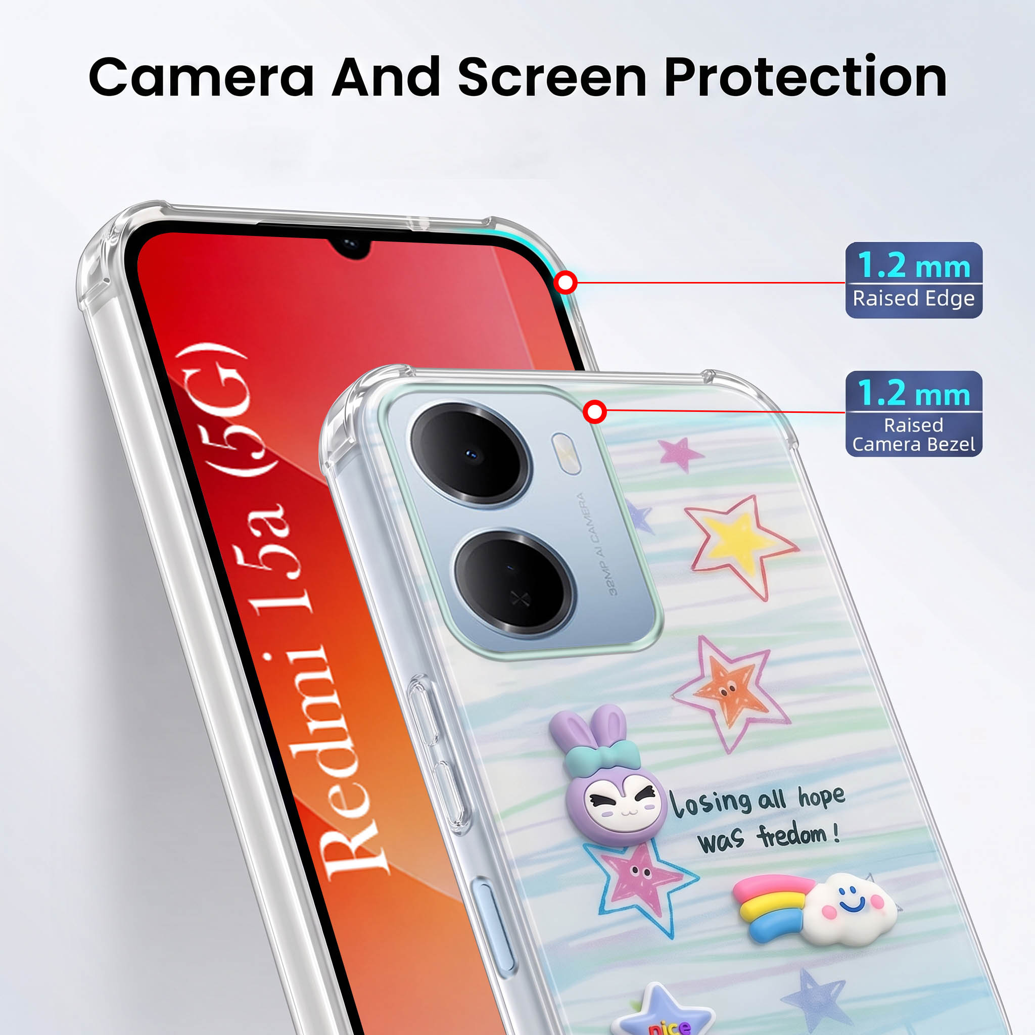 For Redmi 15A 5G Back Cover Case (3D Cute Cartoons | Hard Back Side Soft | Matte Premium Finish | HD Printing)