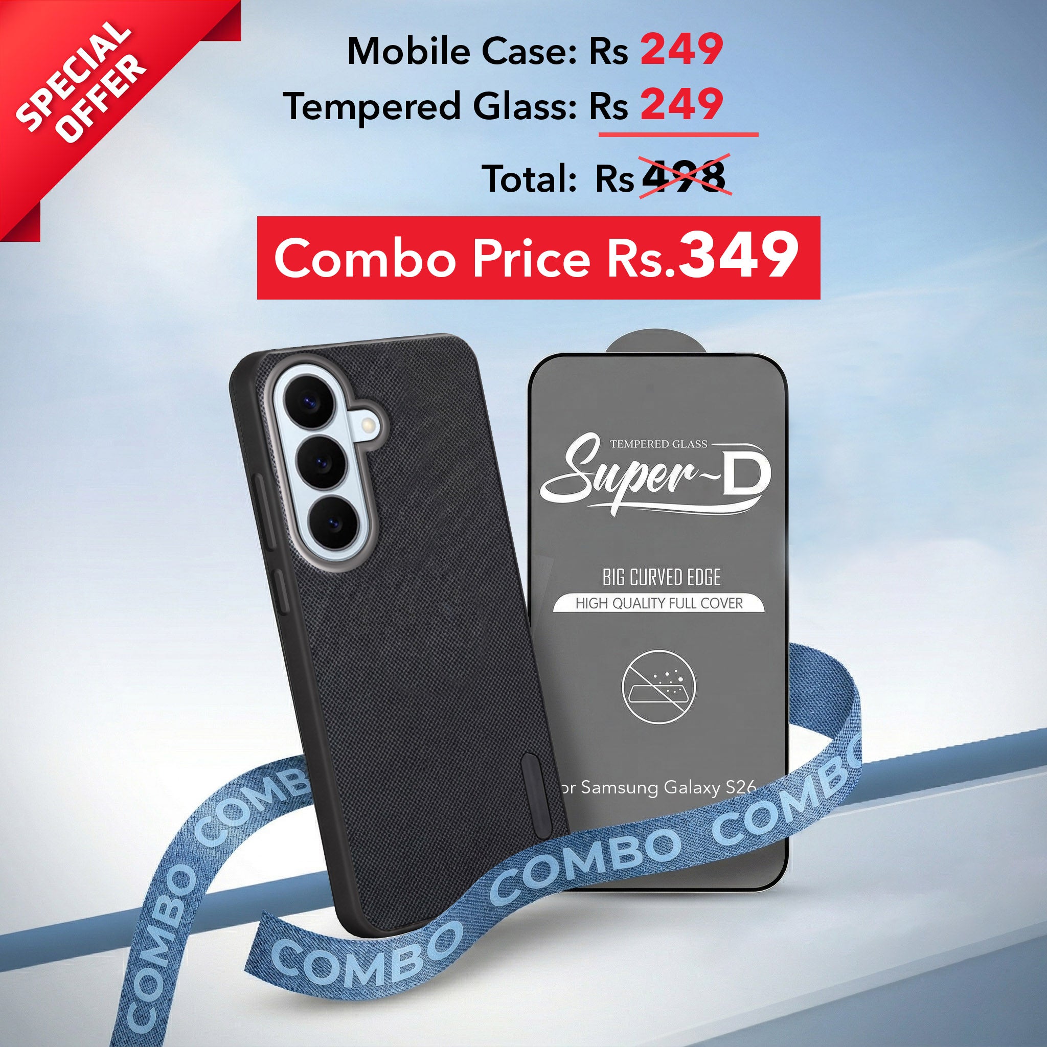 For Samsung Galaxy S26 5G Combo with Back Cover and 9H Tempered Glass (Textured Grip Design | Micro-Fiber Cloth Inside | Oleophobic Coating Screen Glass)