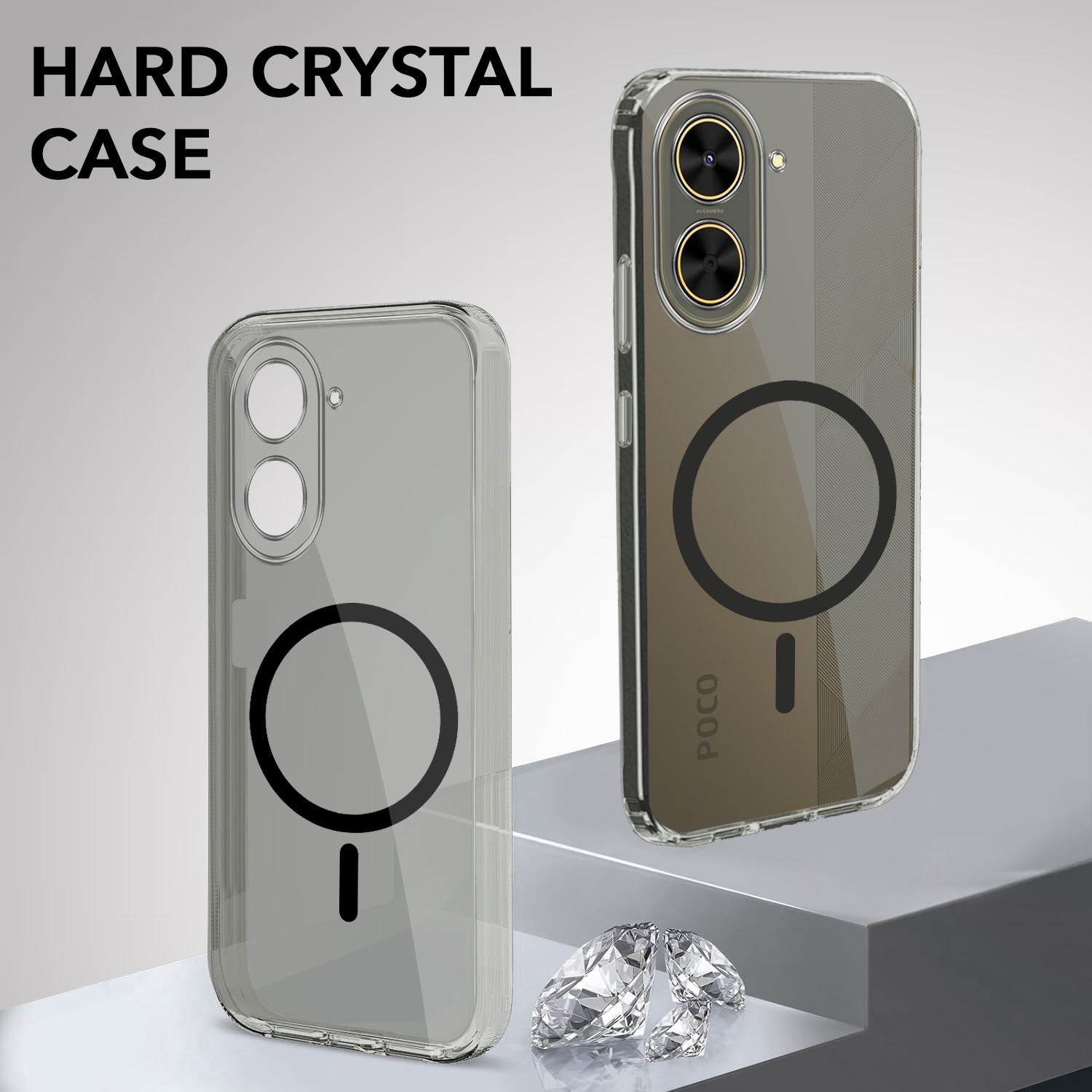 For Poco C71 Back Cover Case Lifetime Anti-Yellow MagSafe Compatible Clear (Sleek Hard Crystal | Shockproof and Camera Protection)