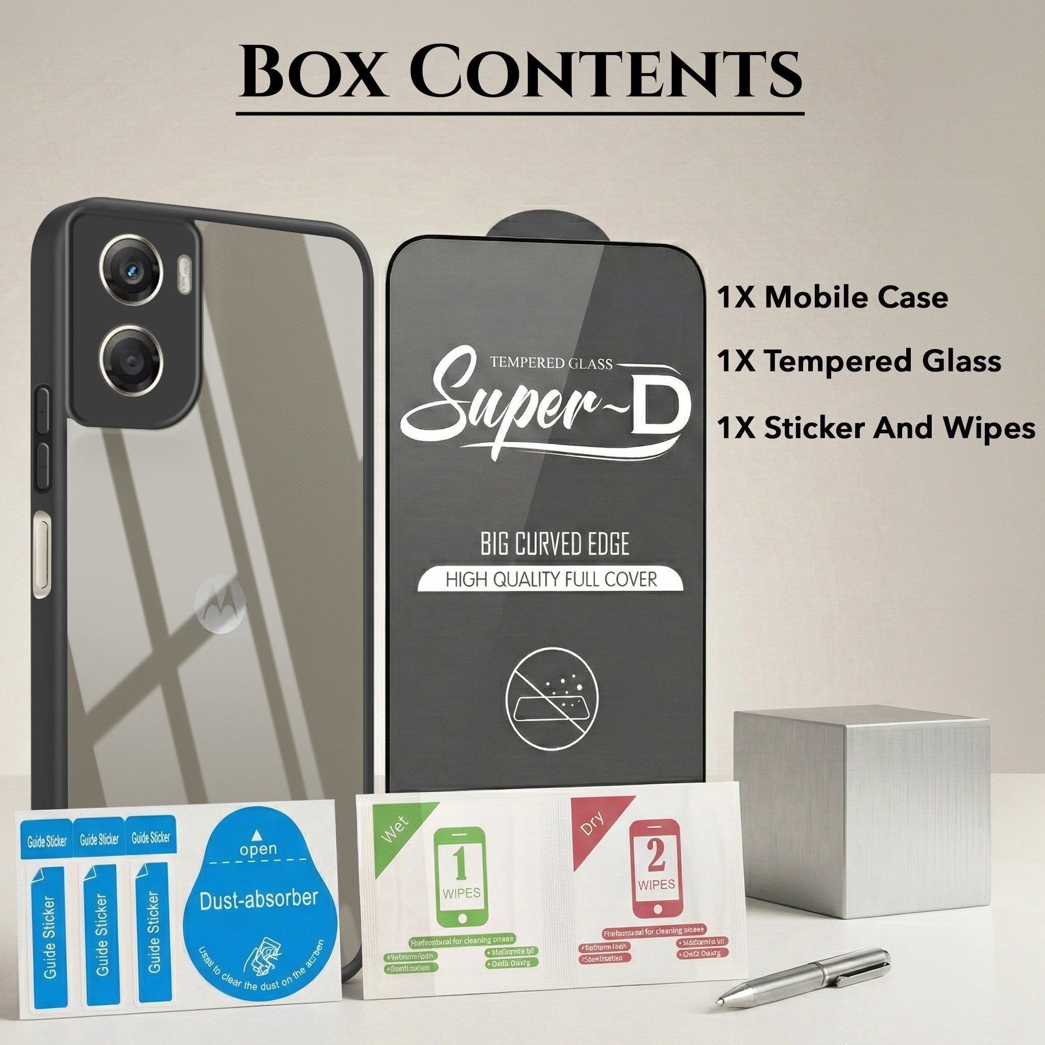 For Motorola Moto G06 Power Combo with Back Cover and 9H Tempered Glass (Lifetime Anti-Yellow | Crystal Clear Shockproof | Oleophobic Coating Screen Glass)