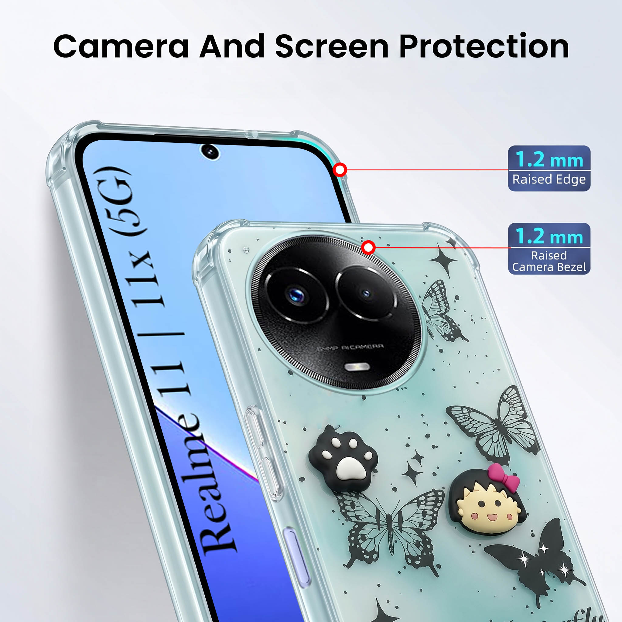 For Realme 11 5G | Realme 11x 5G Back Cover Case (3D Cute Cartoons | Hard Back Side Soft | Matte Premium Finish | HD Printing)