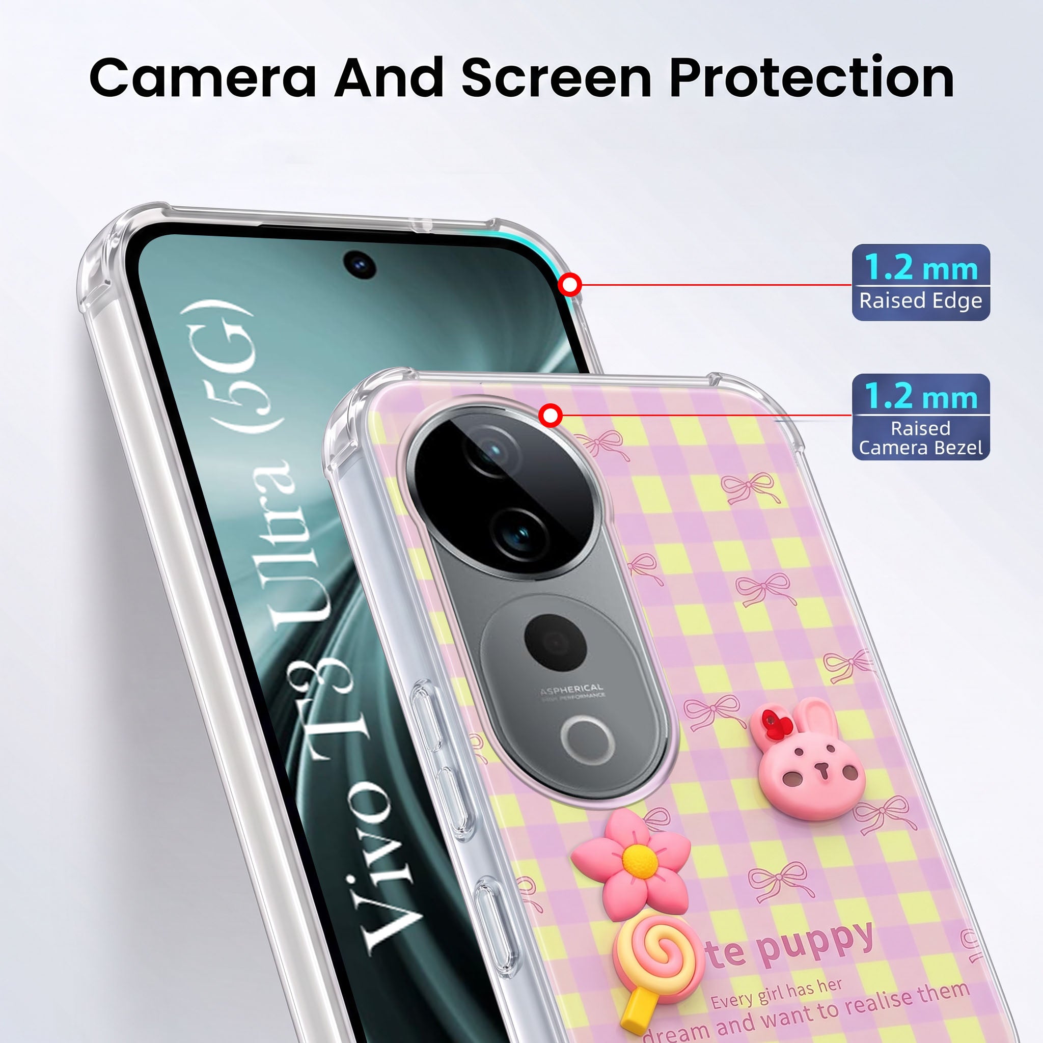 For Vivo T3 Ultra Back Cover Case (3D Cute Cartoons | Hard Back Side Soft | Matte Premium Finish | HD Printing)