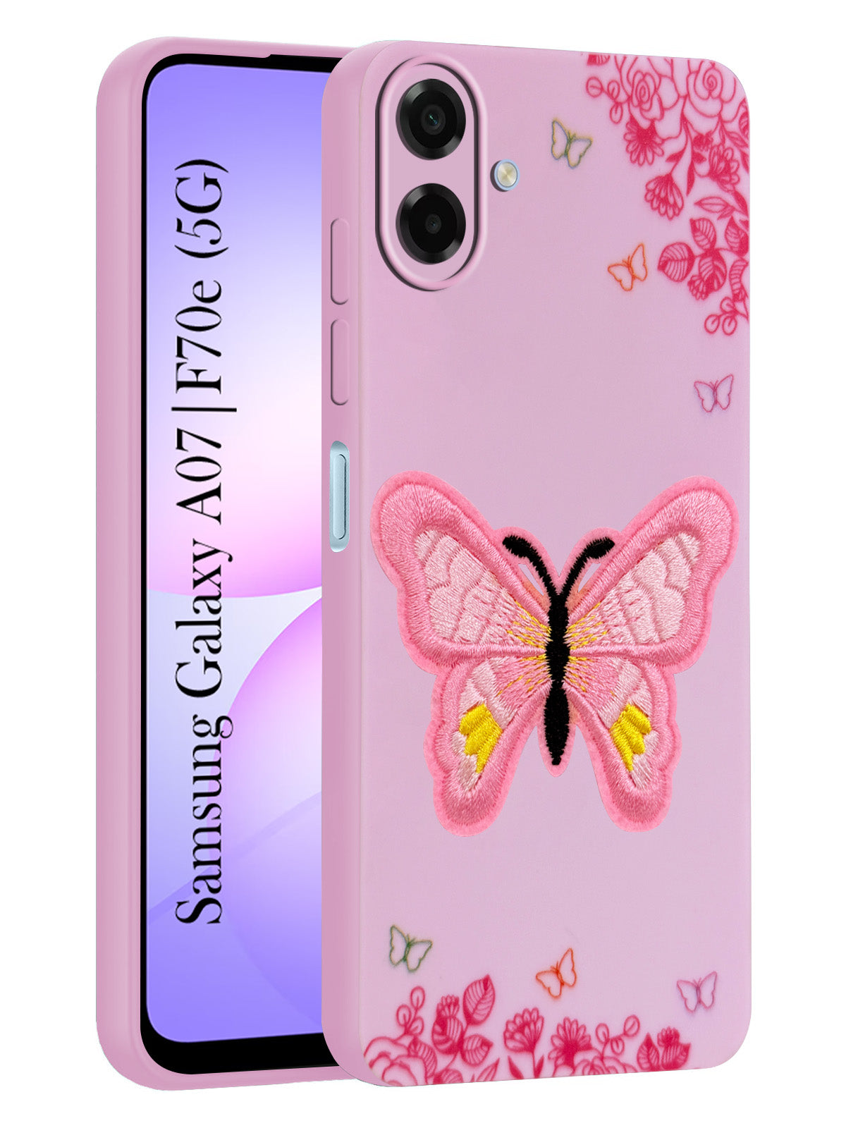 For Samsung Galaxy A07 5G | F70e 5G Back Cover Case (Soft Butterfly Embroidery | Women Teen Girls | Camera Protection| Matte Silicone)