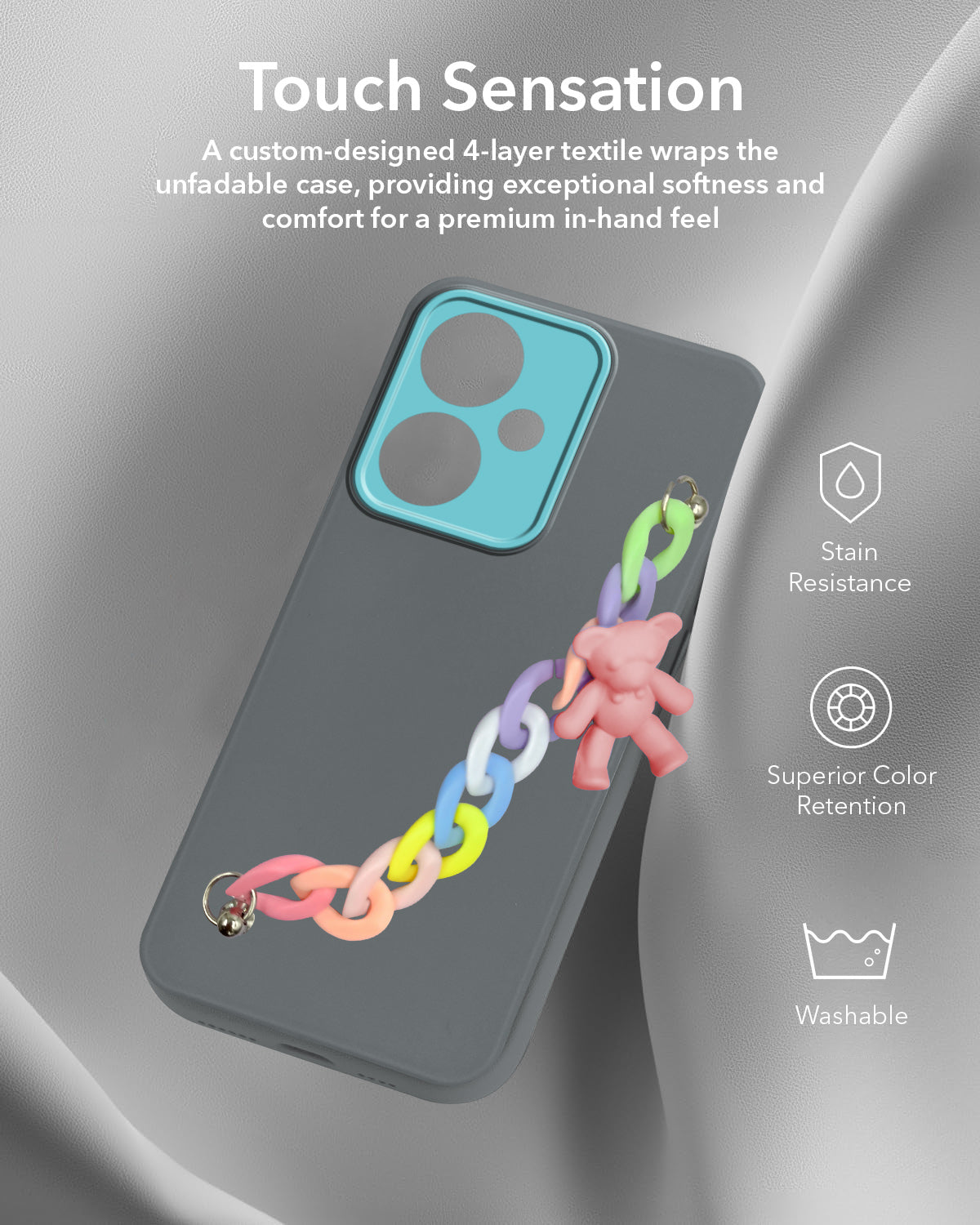 For Redmi 13C 5G Back Cover Case (Wrist Hanging Chain | Teddy Bracelet Charms | Dual Color Matte Finish | Full Camera Protection | Sleek and Professional)