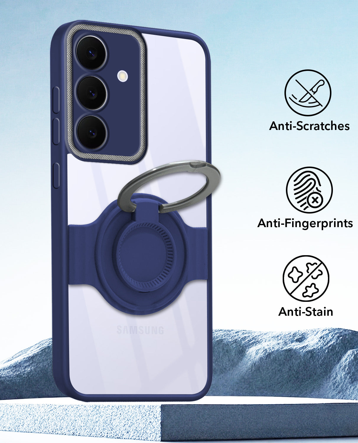 For Samsung Galaxy S25 FE Back Cover Case with stand (Built-in Ring Holder Kickstand | Lifetime Anti Yellow | Camera Protection)