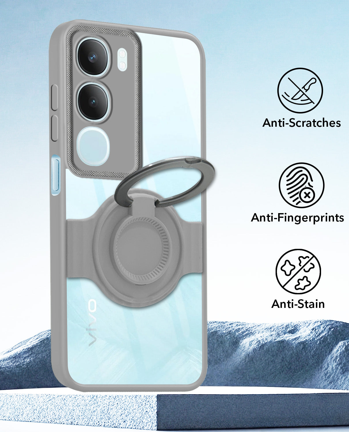 For Vivo Y29 Back Cover Case with stand (Built-in Ring Holder Kickstand | Lifetime Anti Yellow | Camera Protection)