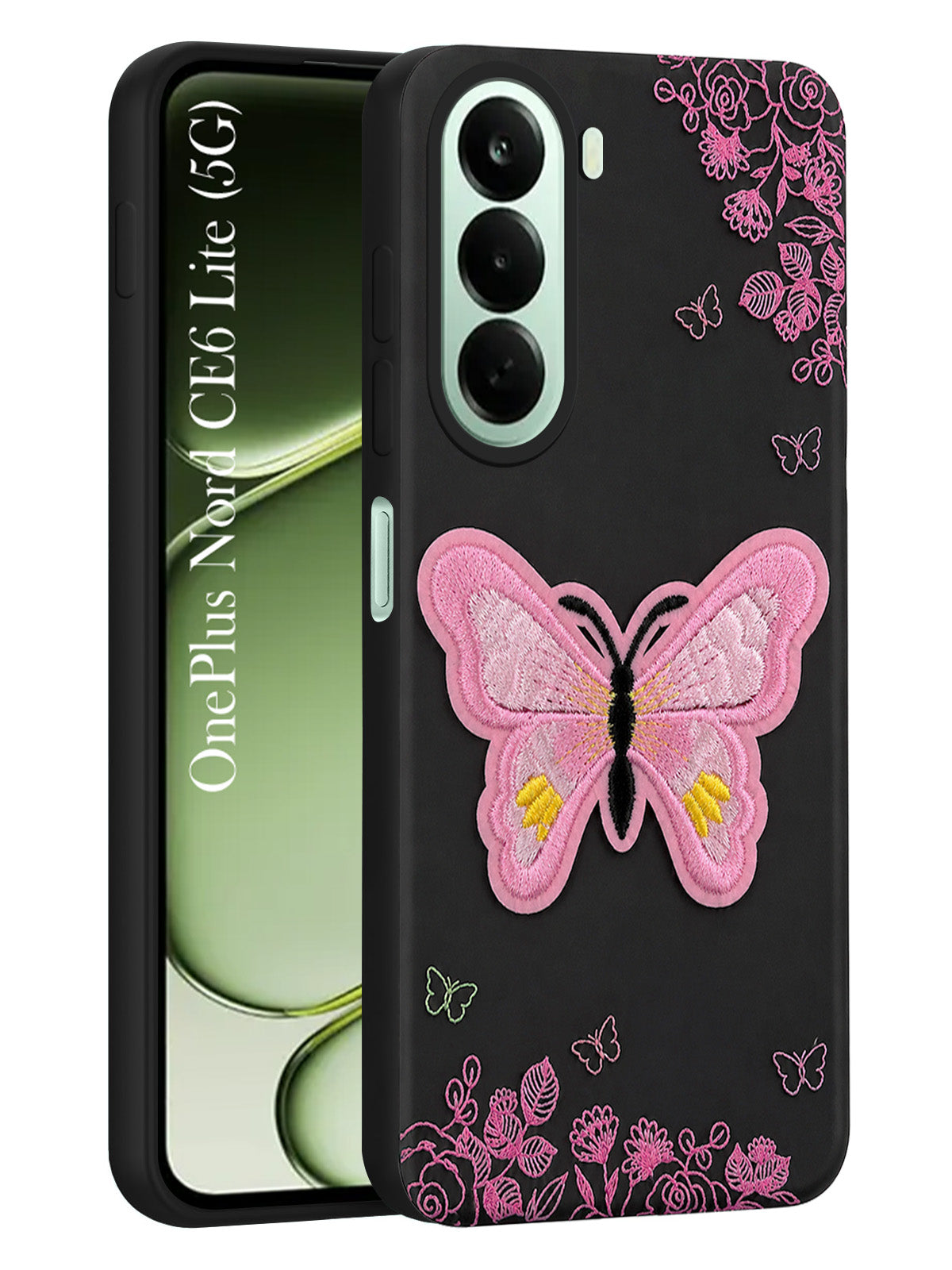 For OnePlus Nord CE 6 Lite Back Cover Case (Soft Butterfly Embroidery | Women Teen Girls | Camera Protection| Matte Silicone)