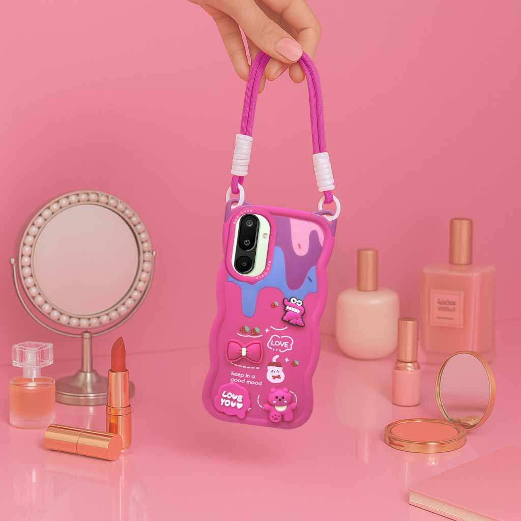 For Samsung Galaxy M16 5G | Samsung Galaxy F16 5G Back Case Cover Strap (3D embossed Figures | Strap Holder | 360* Soft Cushion with Camera Bump)