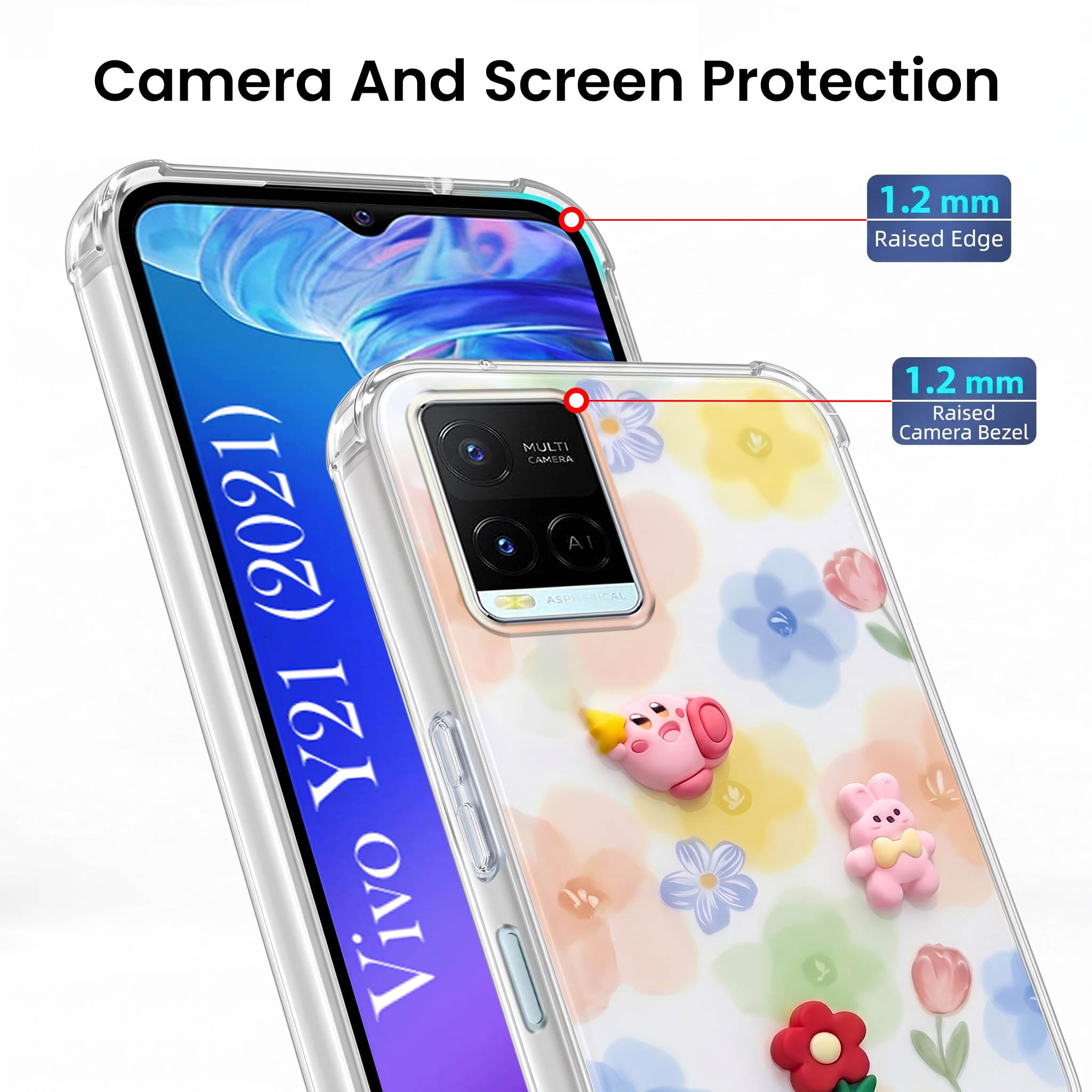 For Vivo Y21 2021 Back Cover Case (3D Cute Cartoons | Hard Back Side Soft | Matte Premium Finish | HD Printing)