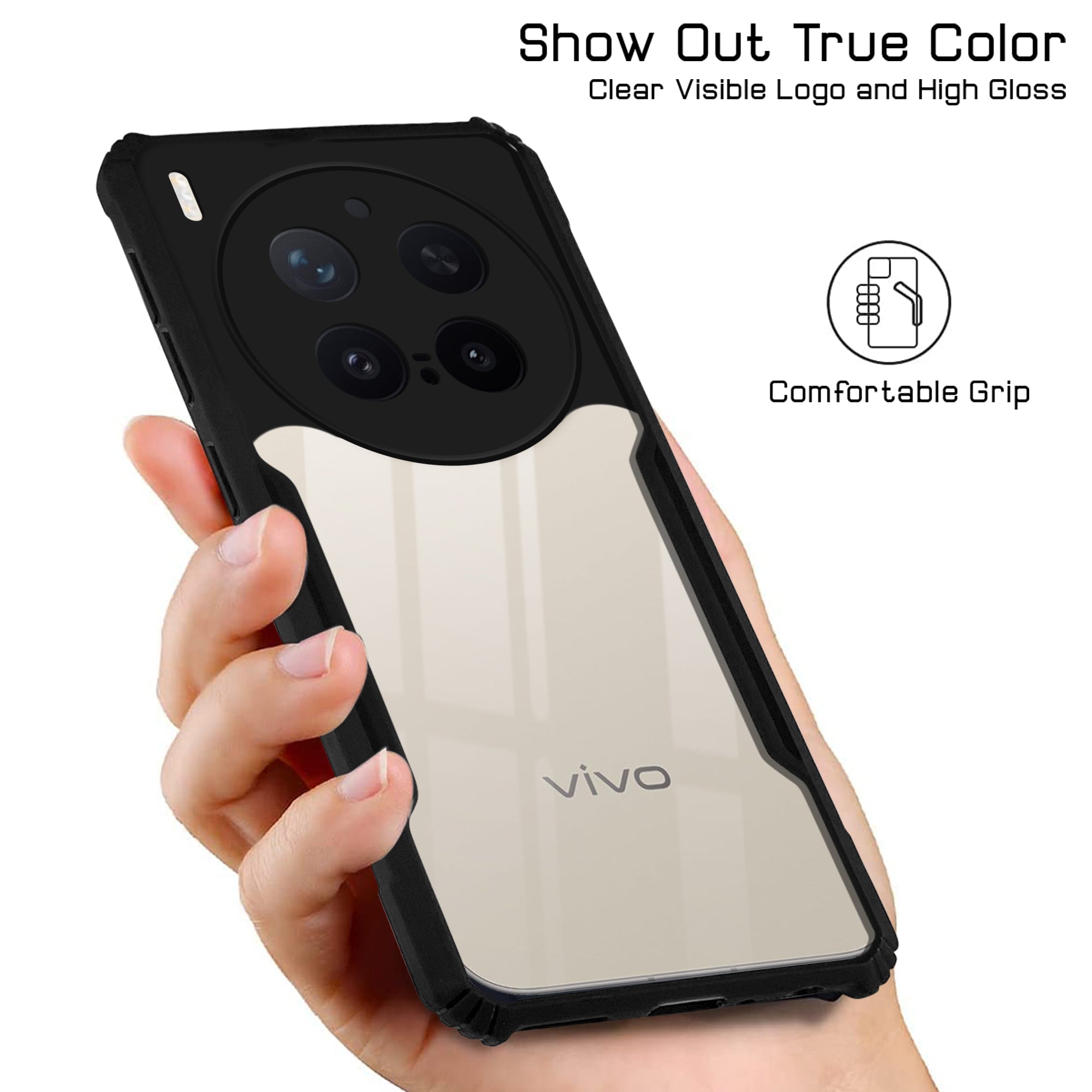 For Vivo X300 Pro Back Cover Case Hybrid (Shockproof with Polycarbonate Clear Panel | Professional Black)
