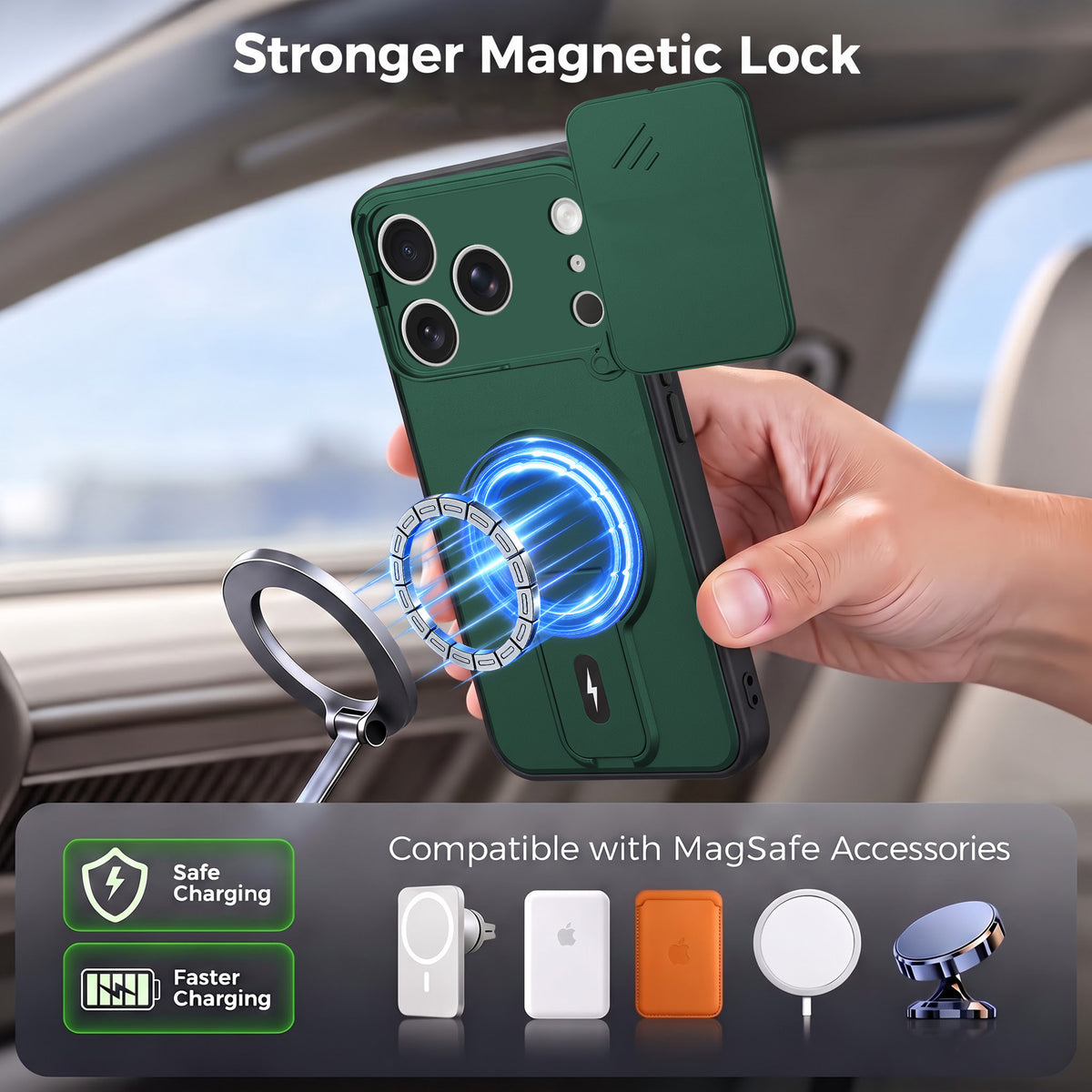 For Apple iPhone 17 Pro Back Case Cover Metallic (Hybrid Armor Kickstand | Sliding Shutter Camera Protection | MagSafe Compatible)