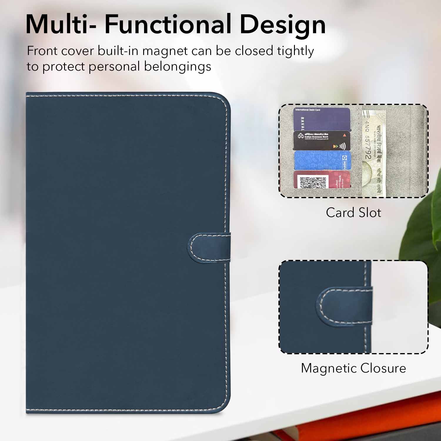 For Lava Aura T81N 8 Inch Flip Cover Folio Case (PU Matte Leather | Multi-Angle Smart Stand | Card Storage Slots | Silicone Back Pouch)