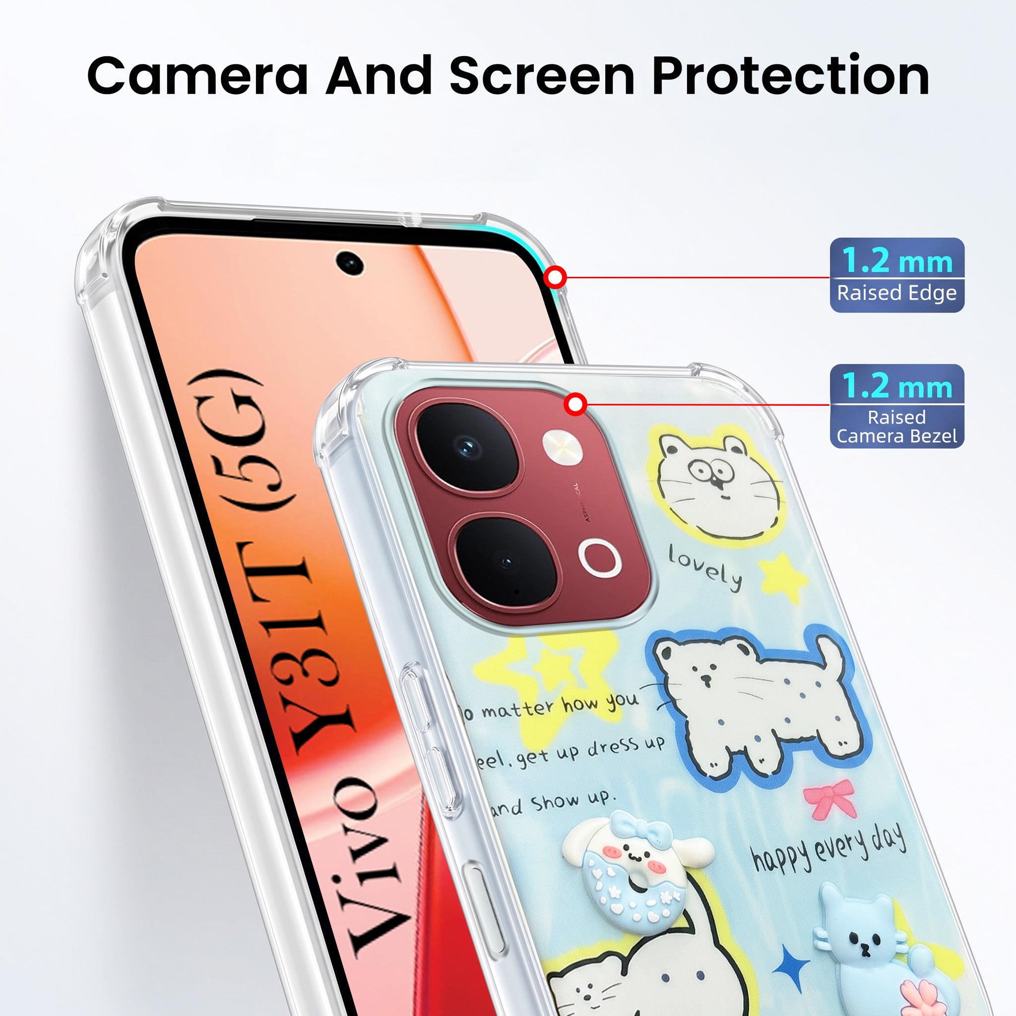 For Vivo Y31T 5G Back Cover Case (3D Cute Cartoons | Hard Back Side Soft | Matte Premium Finish | HD Printing)