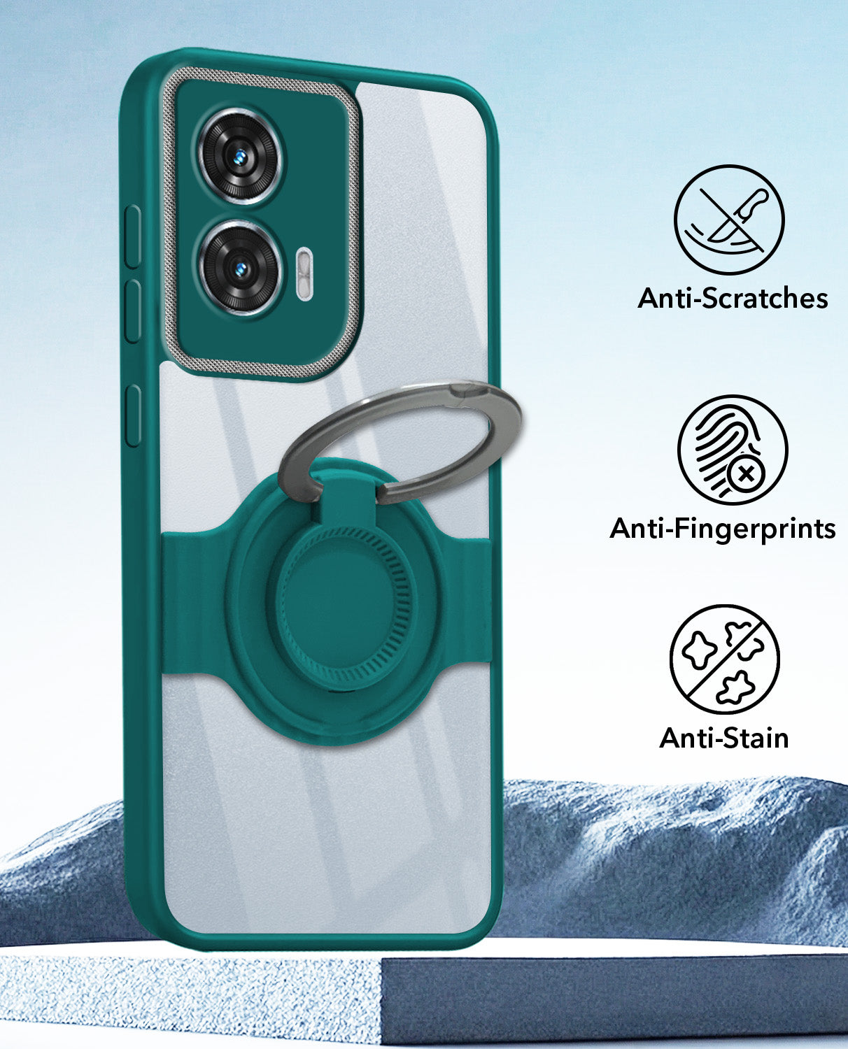 For Motorola Moto Edge 50 Fusion Back Cover Case with stand (Built-in Ring Holder Kickstand | Lifetime Anti Yellow | Camera Protection)