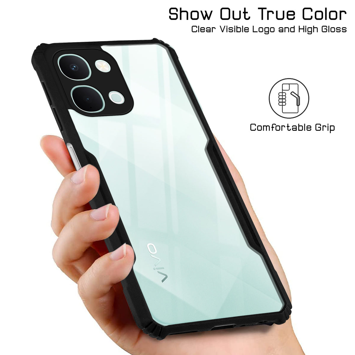 For Vivo Y31T 5G Back Cover Case Hybrid (Shockproof with Polycarbonate Clear Panel | Professional Black)