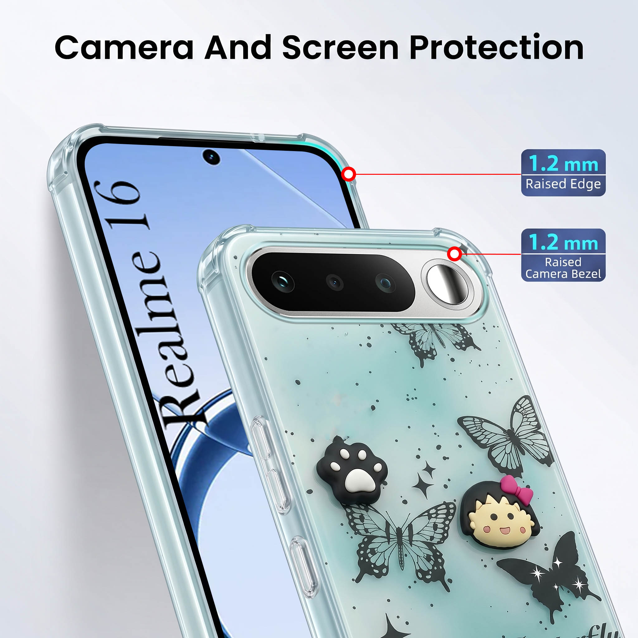 For Realme 16 Back Cover Case (3D Cute Cartoons | Hard Back Side Soft | Matte Premium Finish | HD Printing)