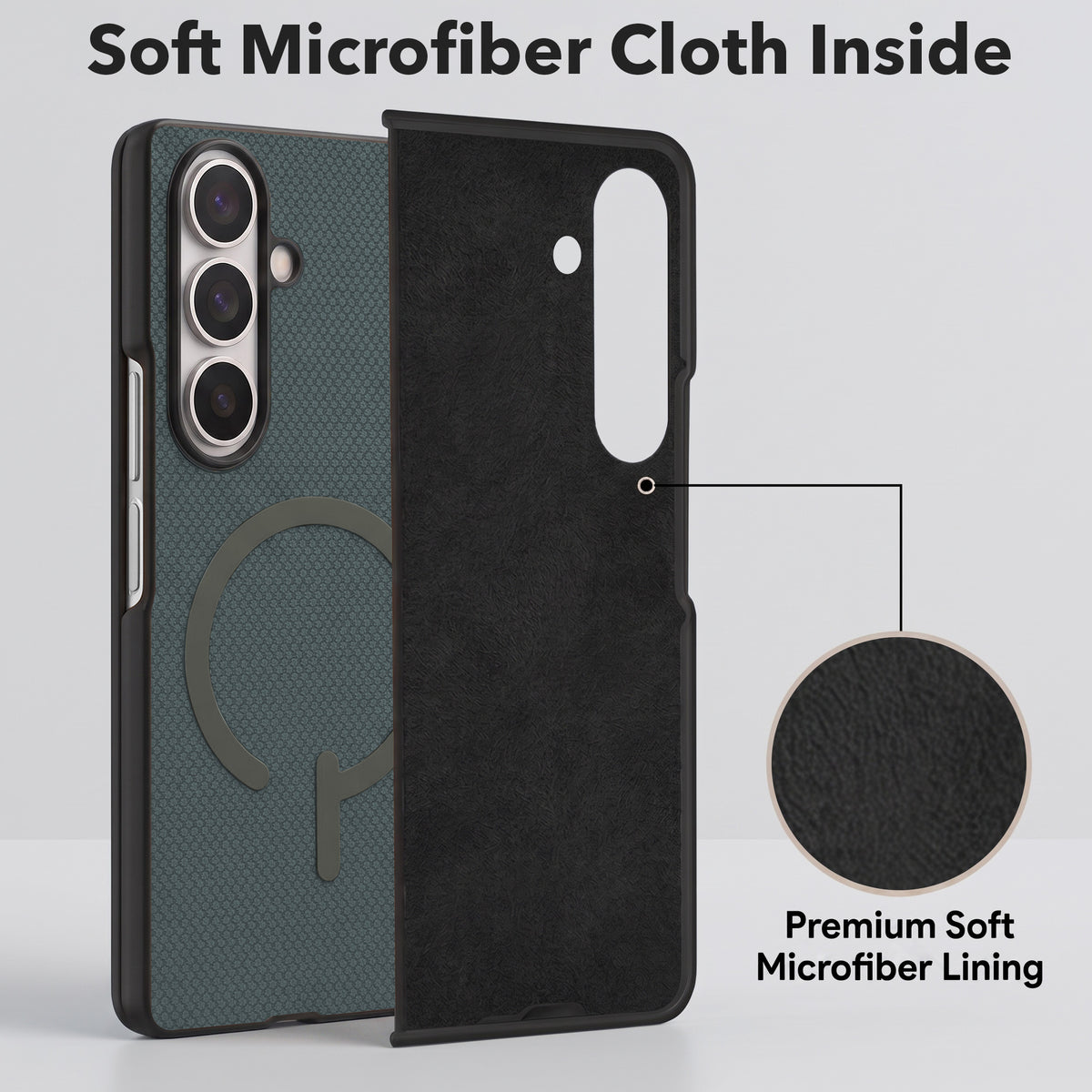 For Samsung Galaxy Z Fold 7 Premium Magnetic Back Cover Case (MagSafe Compatible | 180° Folding Design | Soft Microfiber Inner Lining | Textured Blue Finish)