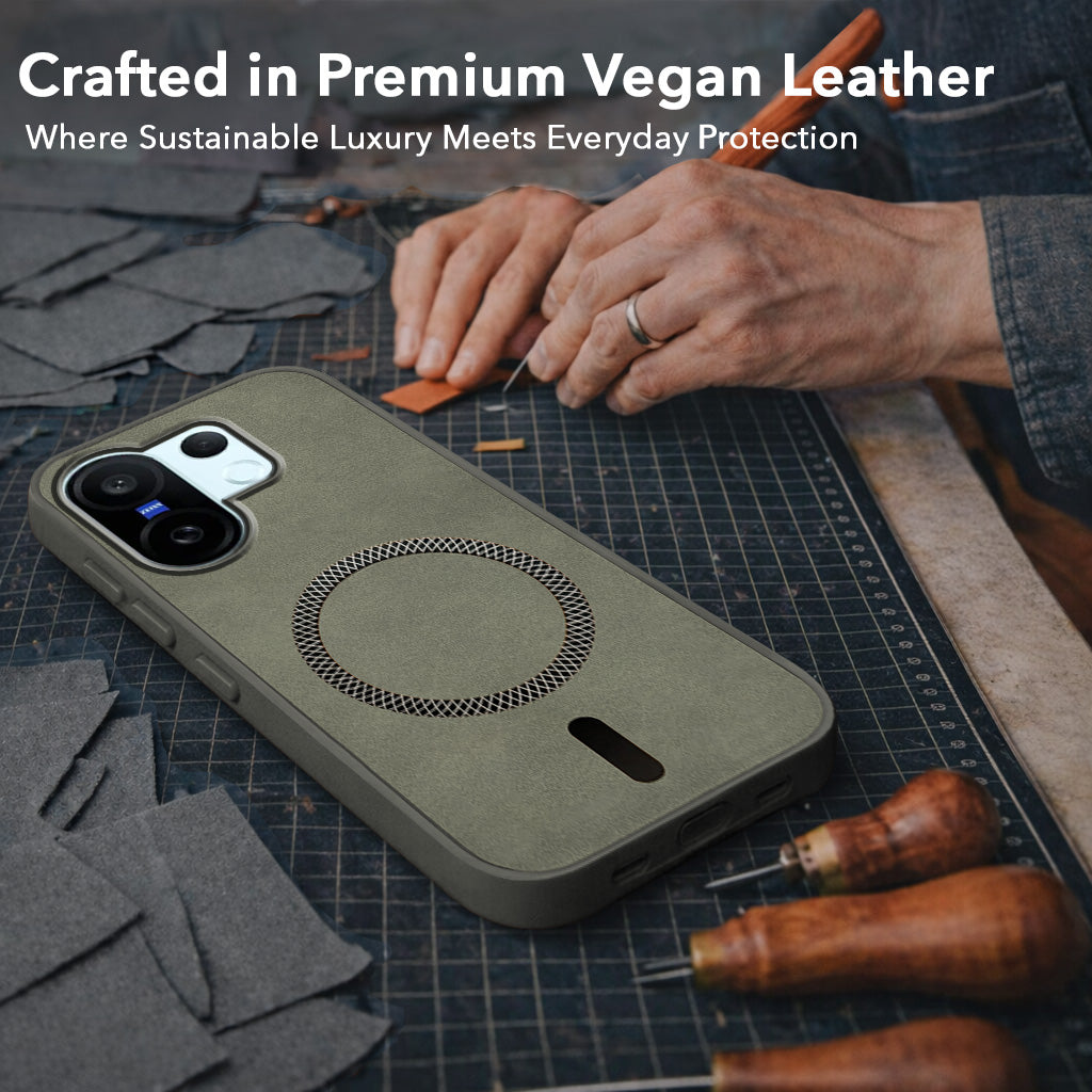 For Vivo X200 FE Back Cover Case Leather Finish (MagSafe Compatible Wireless Charging | Soft Touch | Camera Bump Protection)